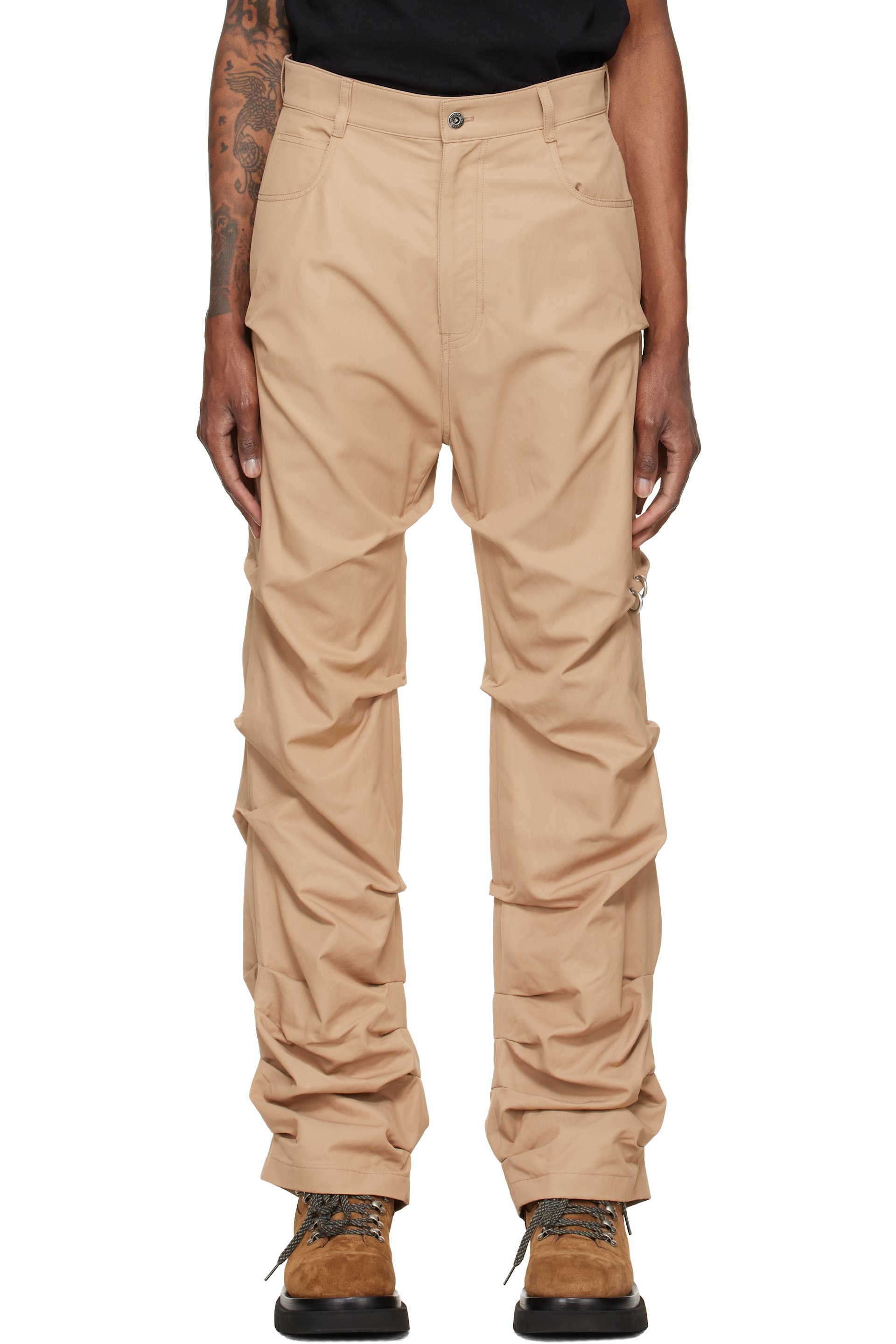 We11done - Beige Tuck Detail Trousers