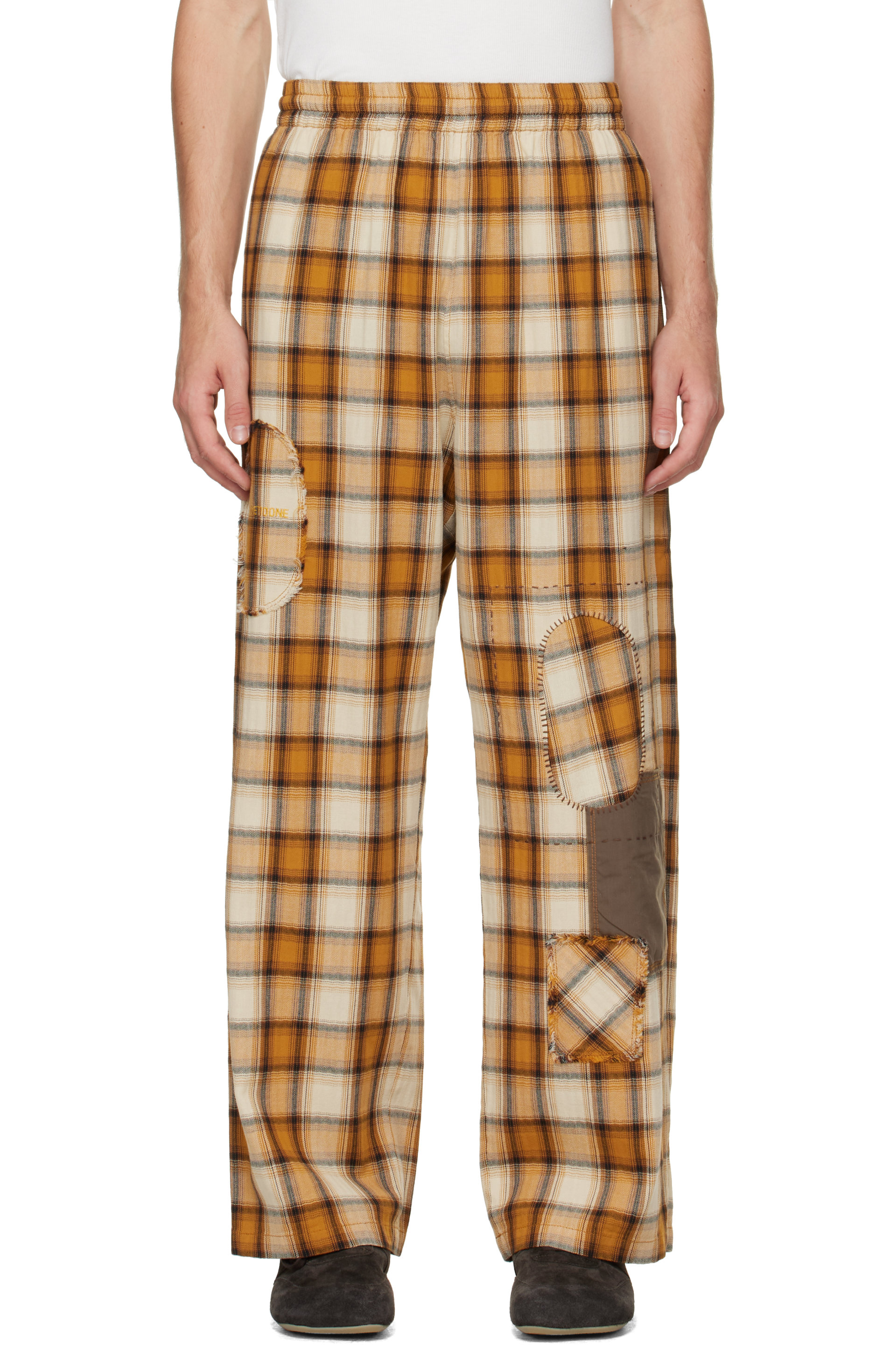 We11done - Yellow Repaired Check Trousers