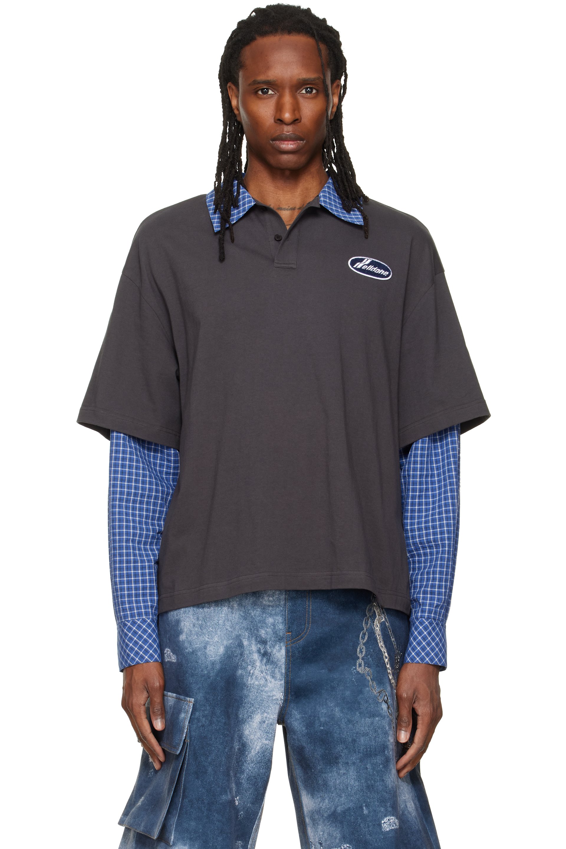 We11done - Gray 'Se11done' Layered Long-Sleeve Polo