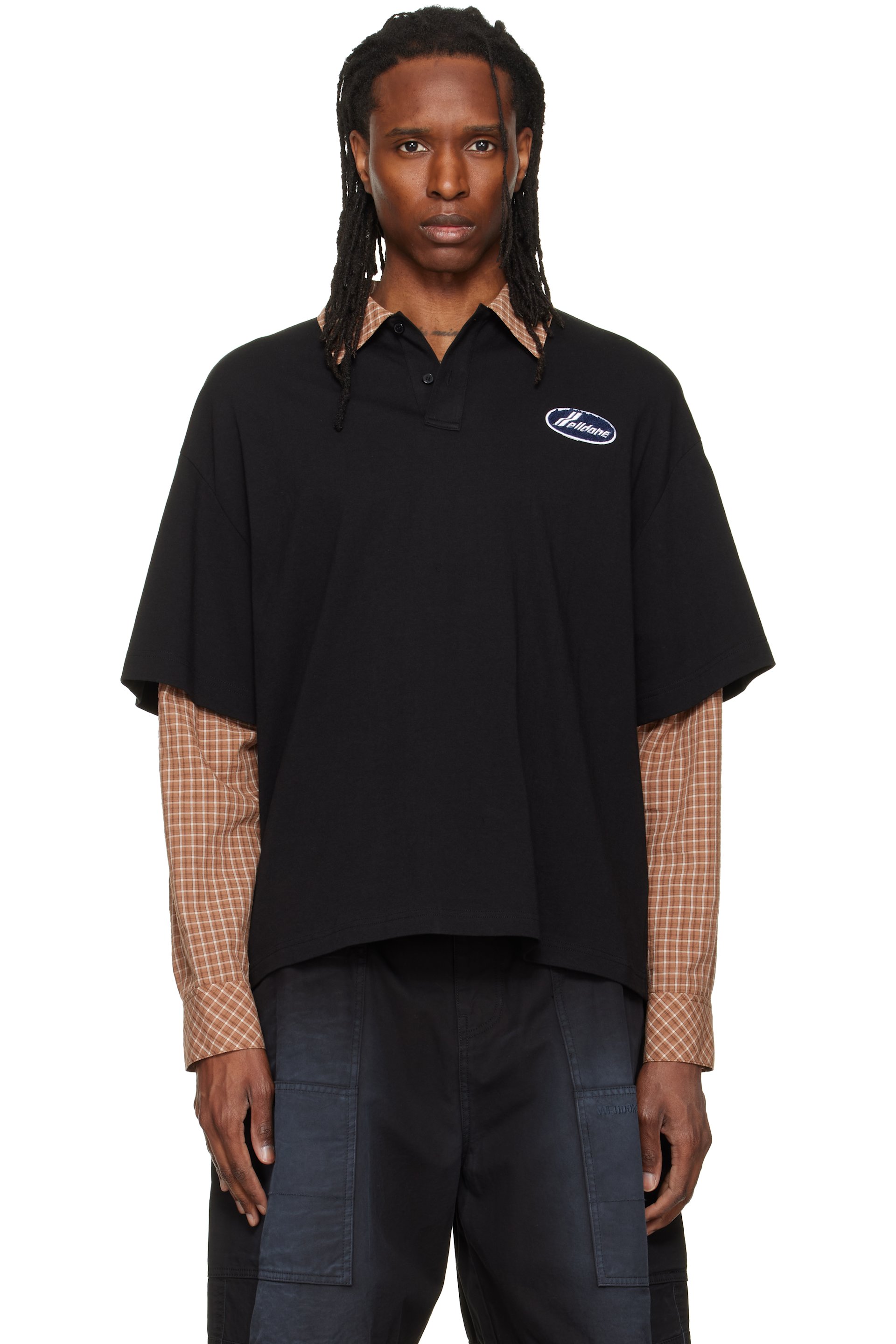 We11done - Black 'Se11done' Layered Long-Sleeve Polo