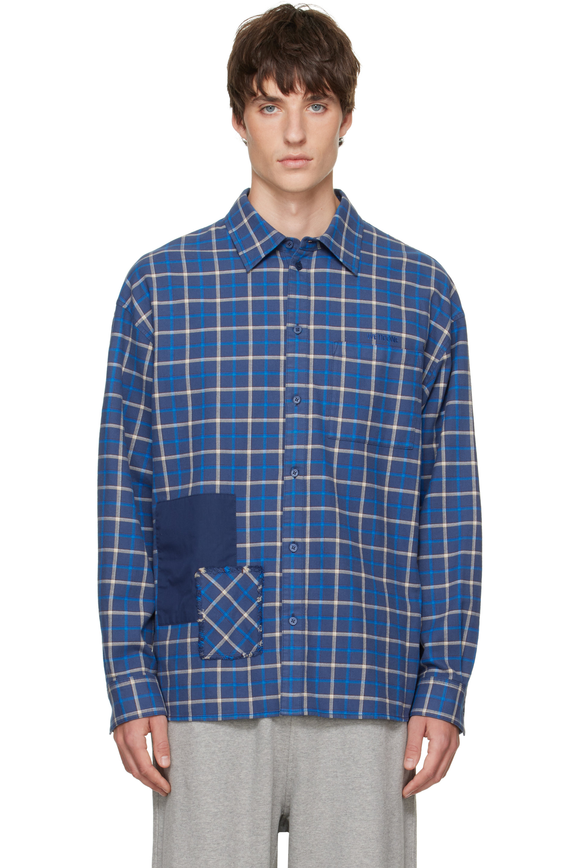 We11done - Blue Repaired Checked Shirt