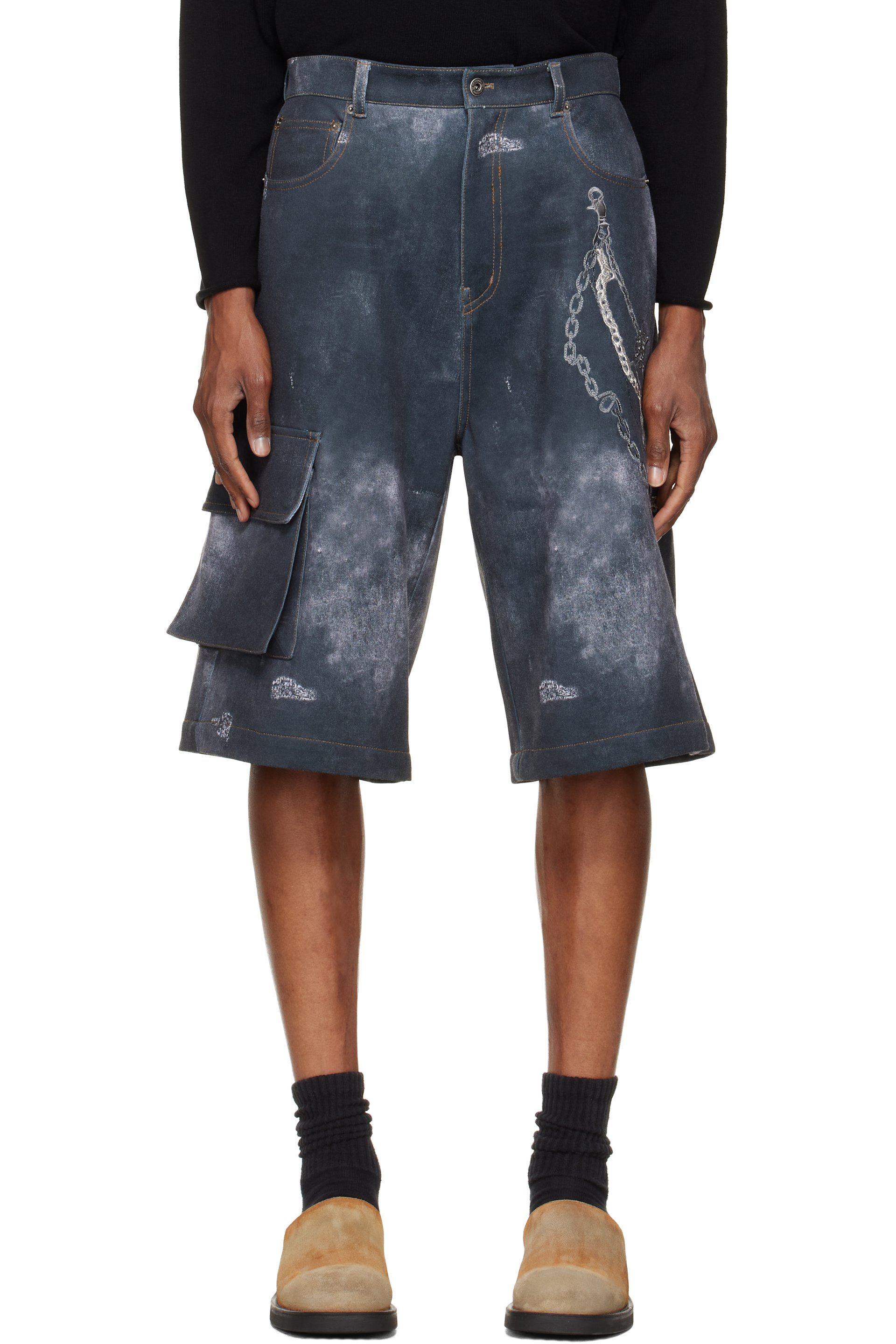 We11done - Black Trompe L'Oeil Cargo Shorts