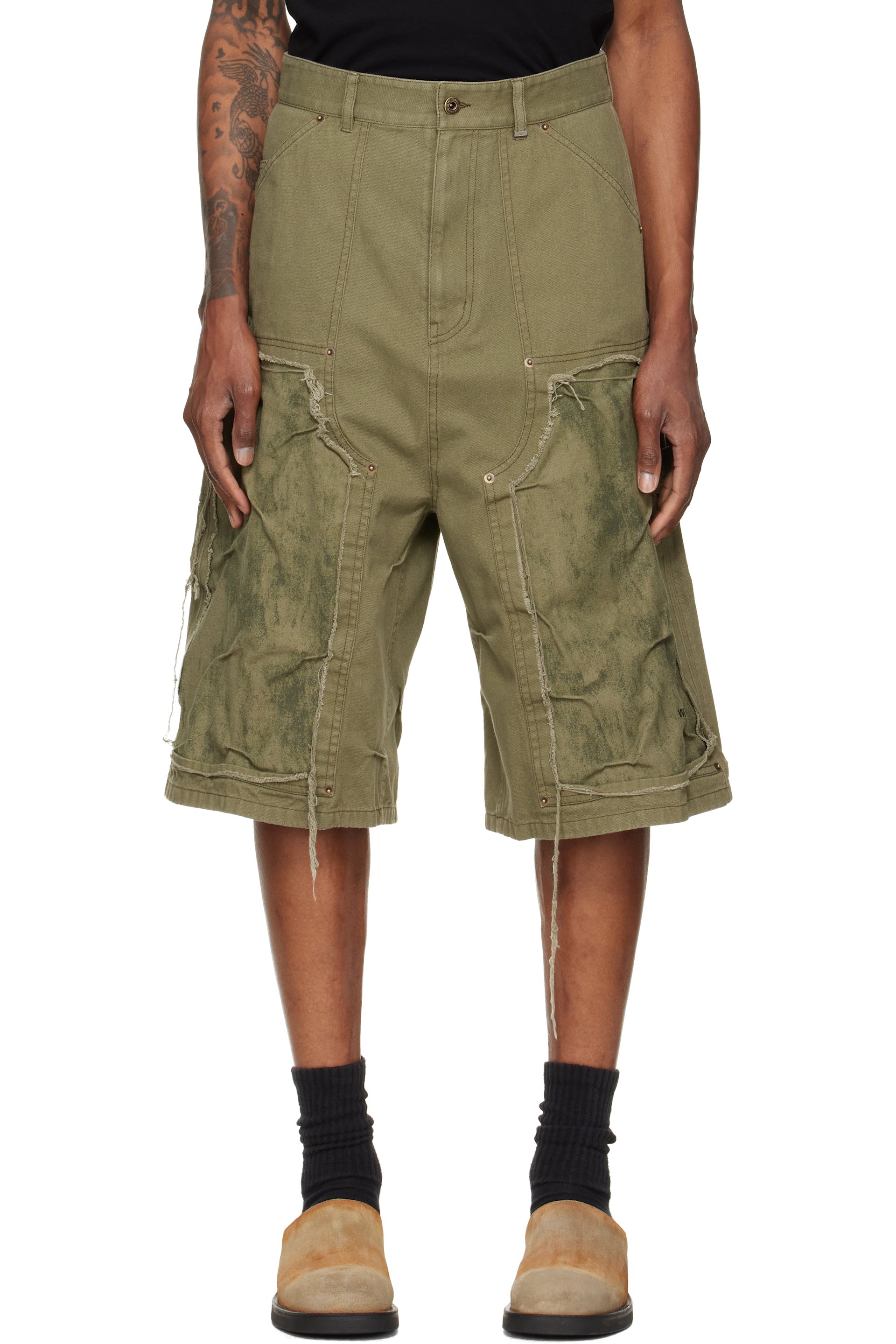We11done - Green Vintage Pinched Work Cargo Shorts