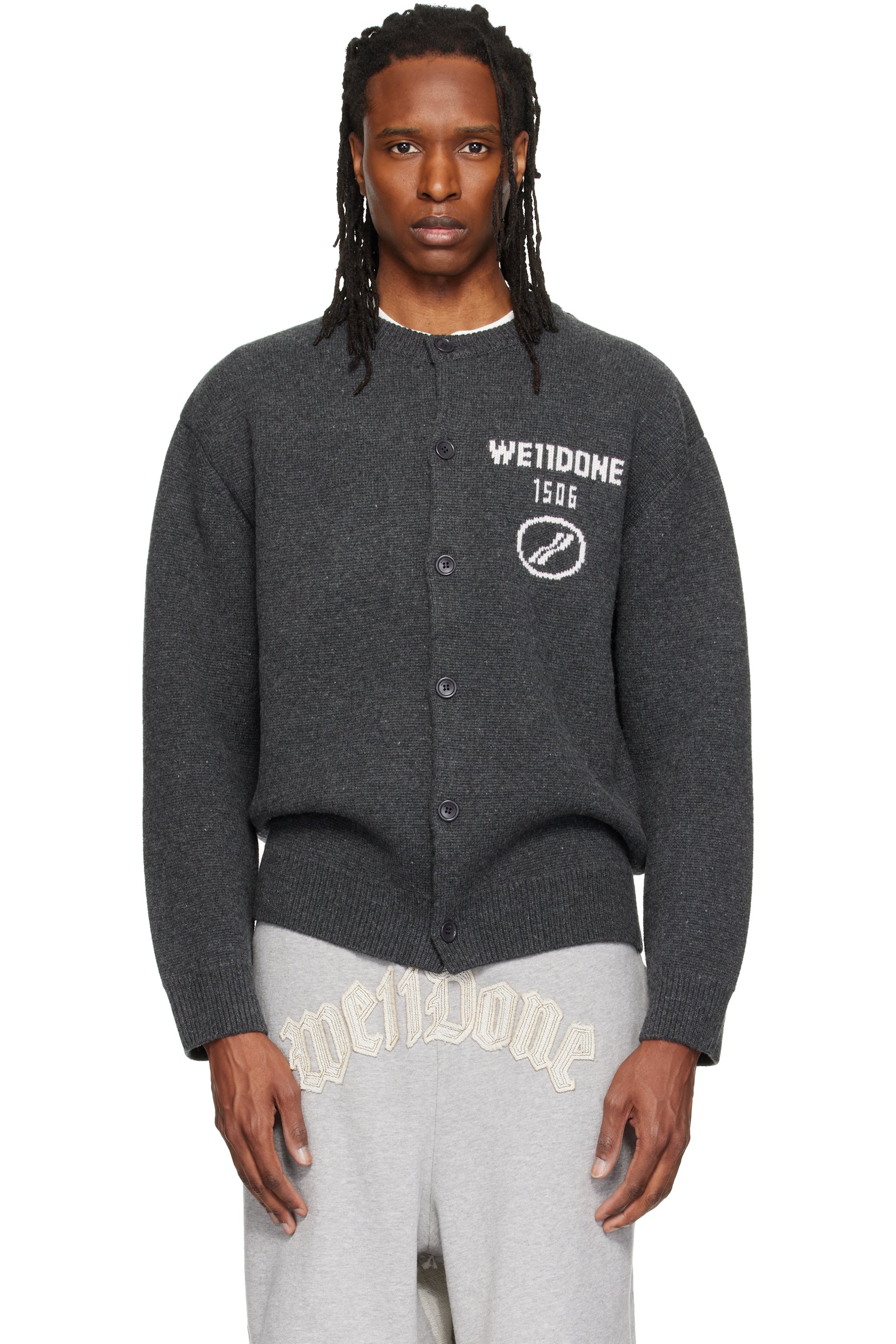 We11done - Gray Logo Classic Cardigan