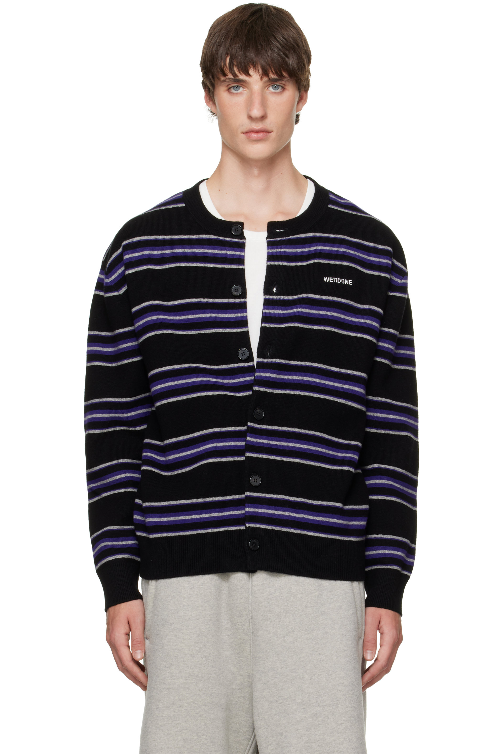 We11done - Black Stripe Logo Cardigan