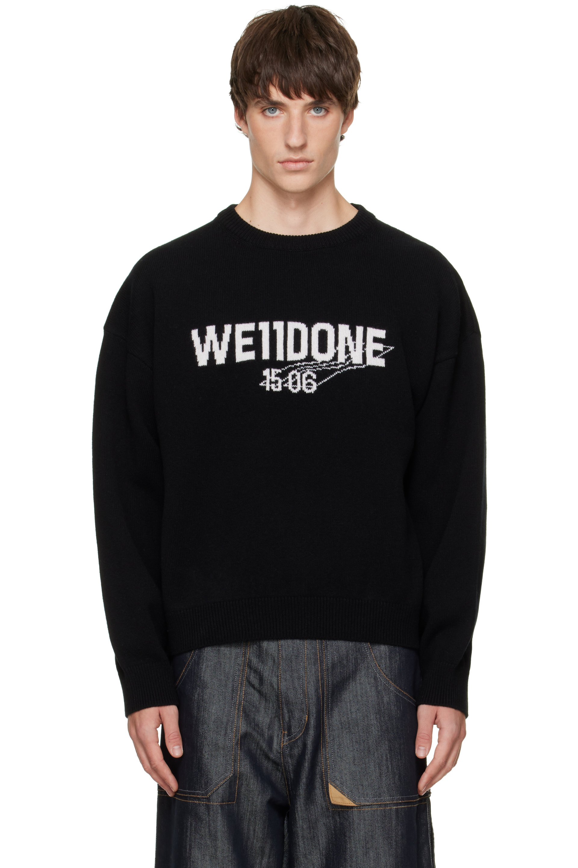 We11done - Black Wide-Fit '1506' Logo Pullover Sweater