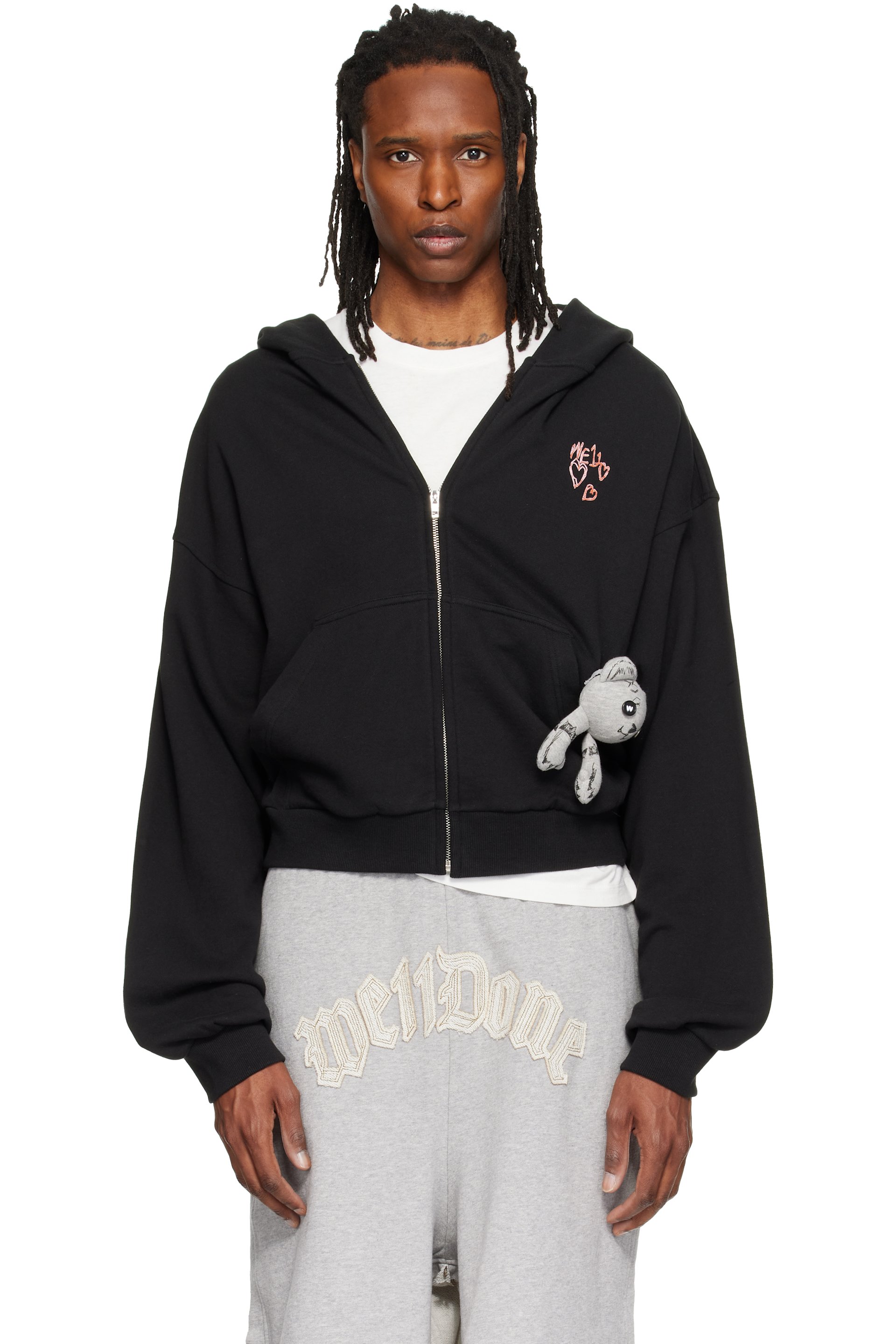 We11done - Black Doodle Teddy Zip-Up Hoodie