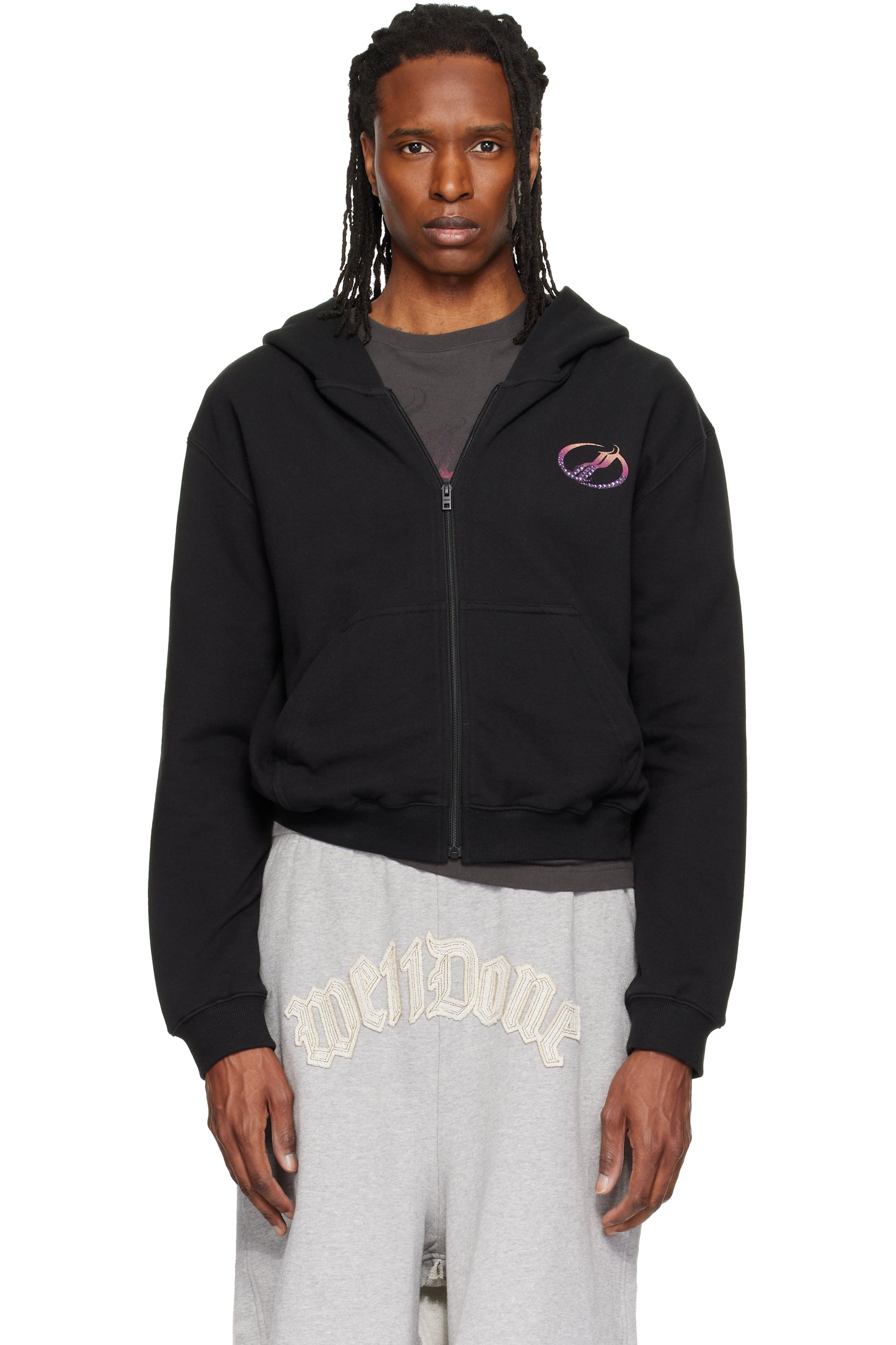 We11done - Black Gradient Logo Zip-Up Hoodie