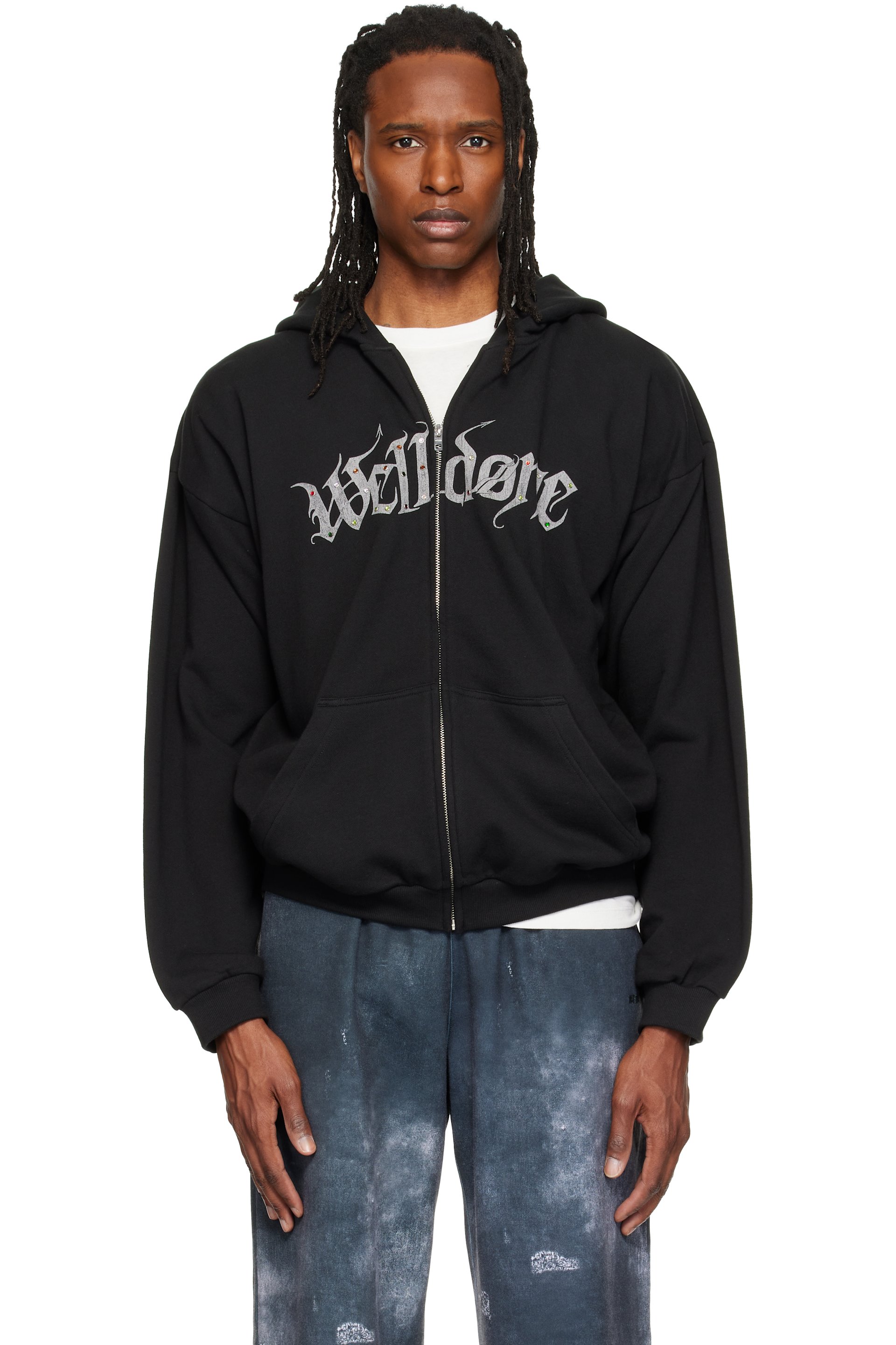 We11done - Black Devil Arms Up Zip-Up Hoodie