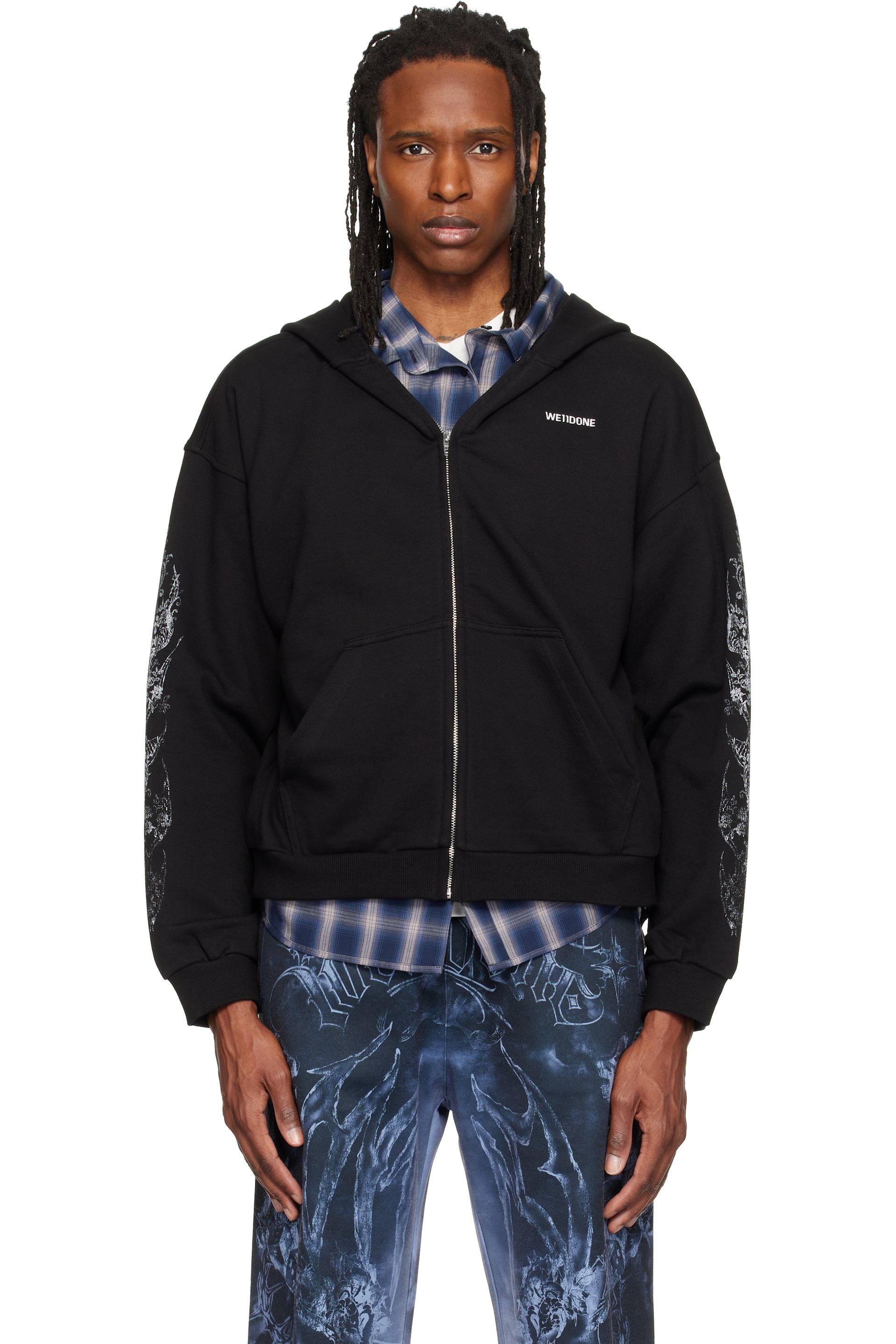We11done - Black Lace 'WE11DONE' Zip-Up Hoodie