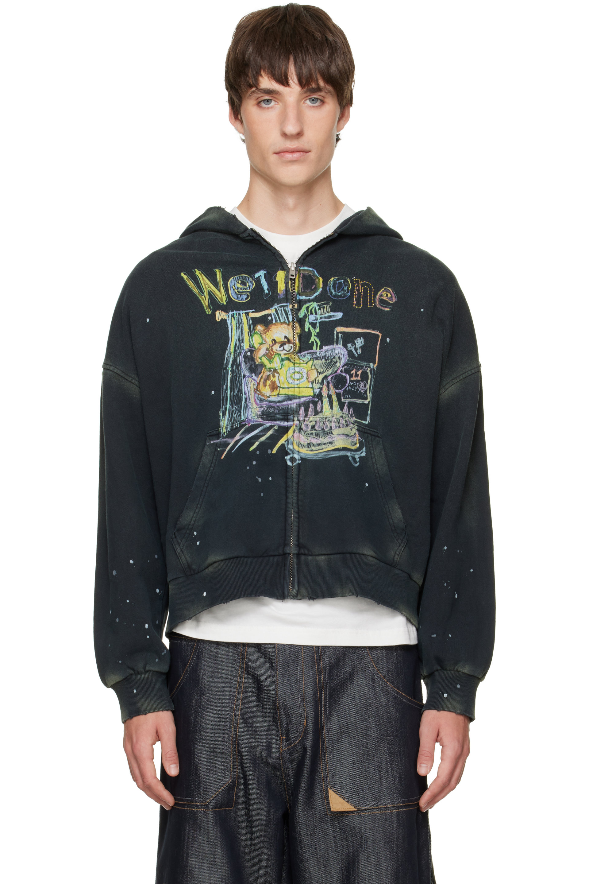 We11done - Gray Anniversary Teddy Zip-Up Hoodie