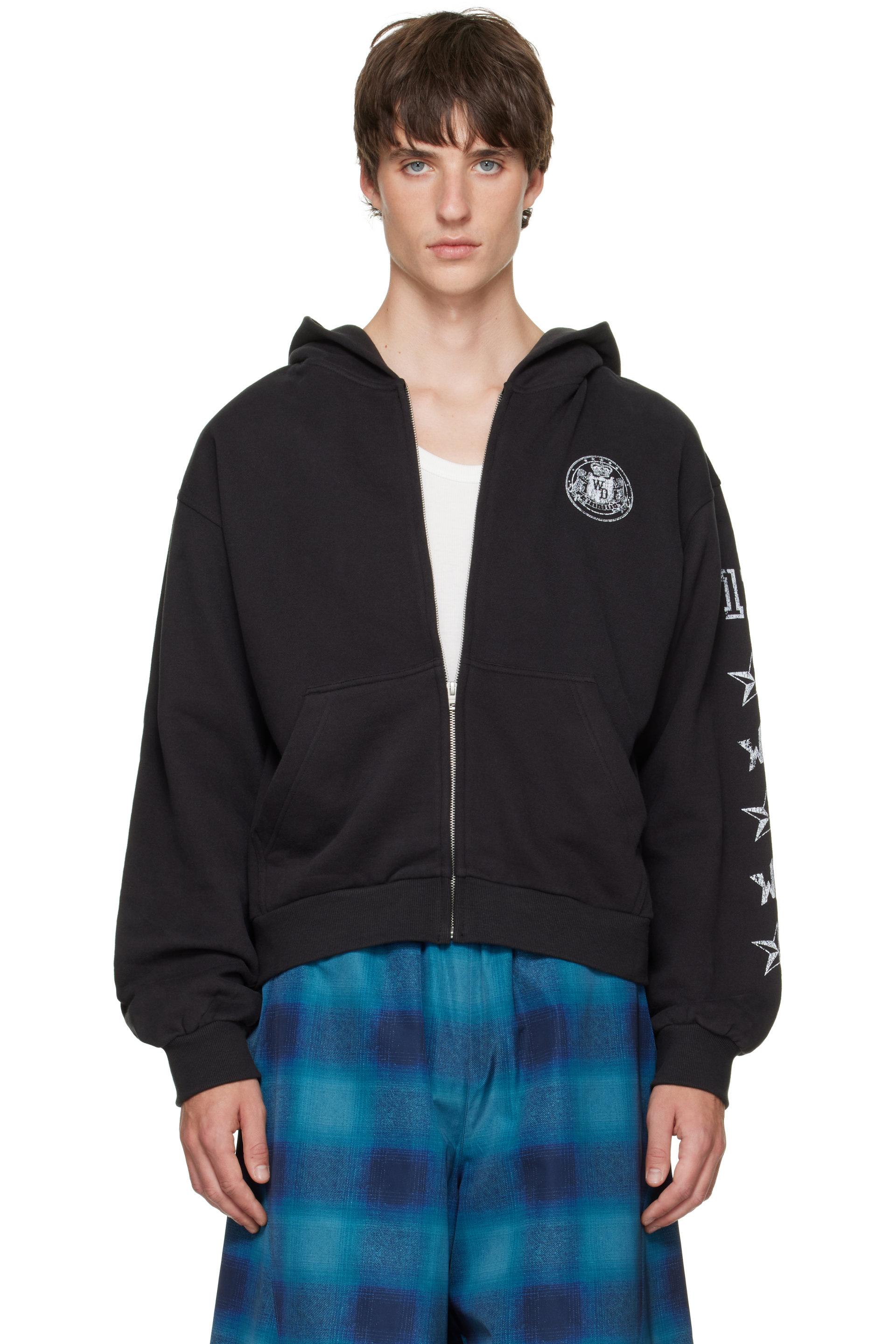 We11done - Black Collage Graphic Zip-Up Hoodie