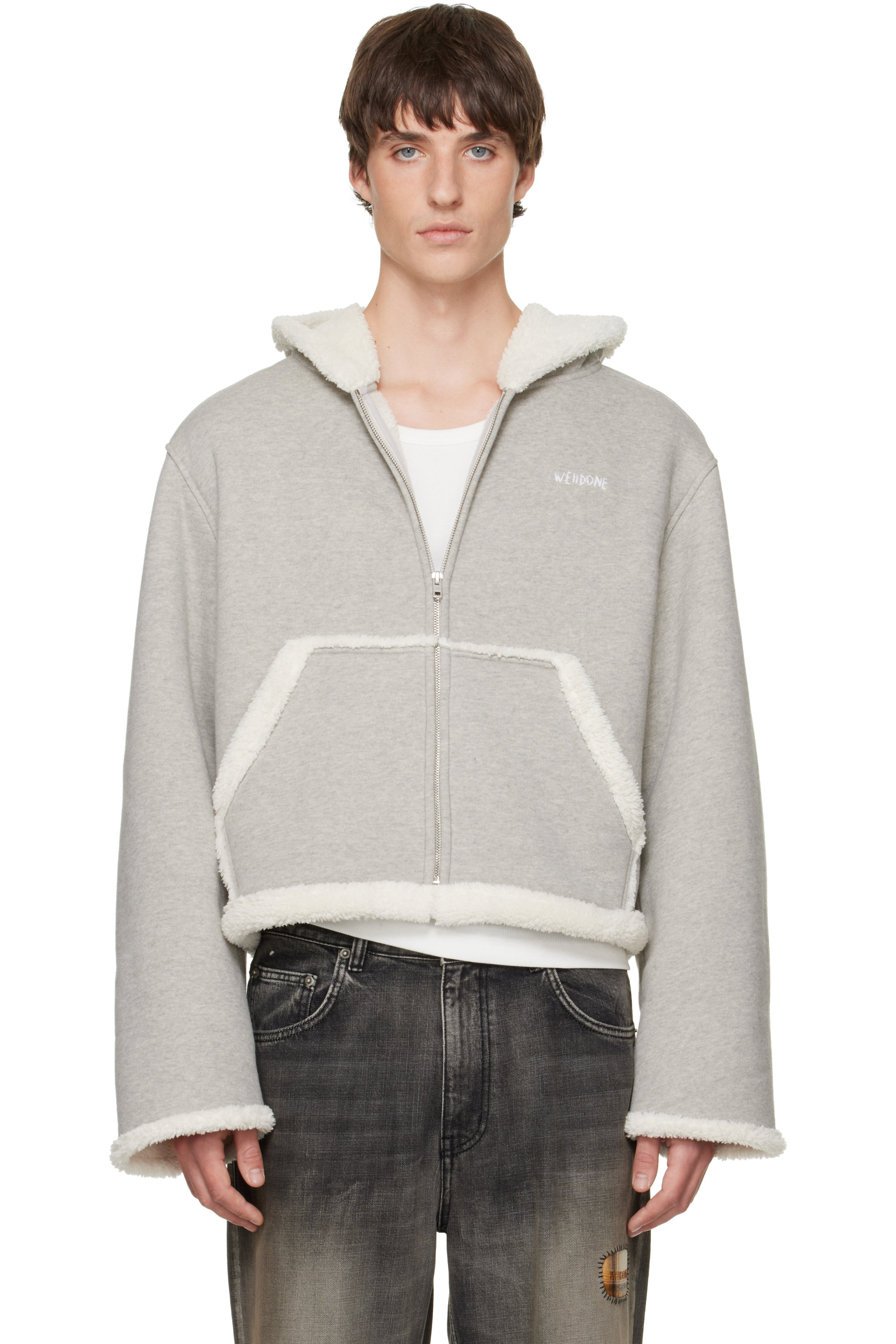 We11done - Gray Sherpa Fleece Hoodie
