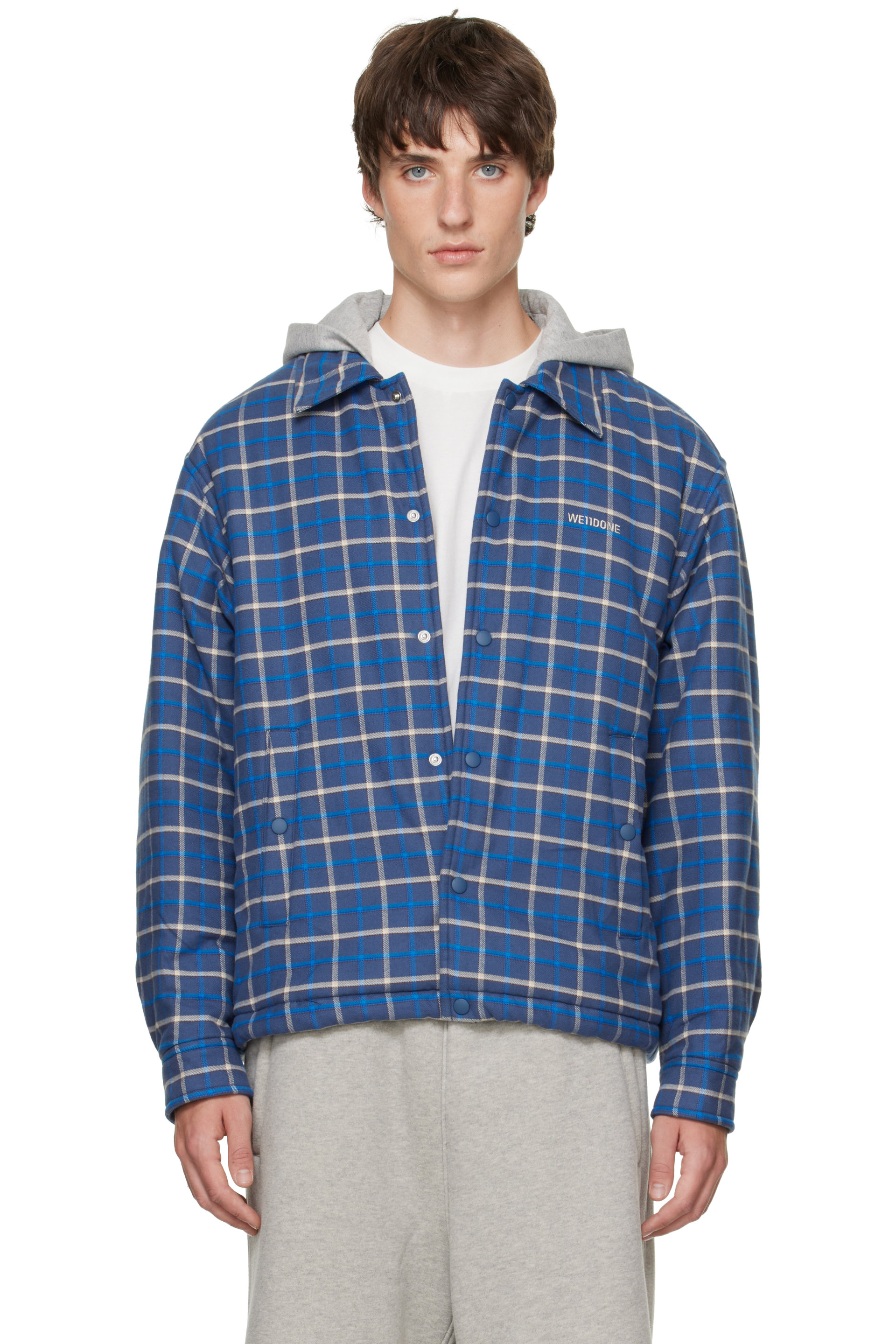 We11done - Blue Hooded Shirt Jacket