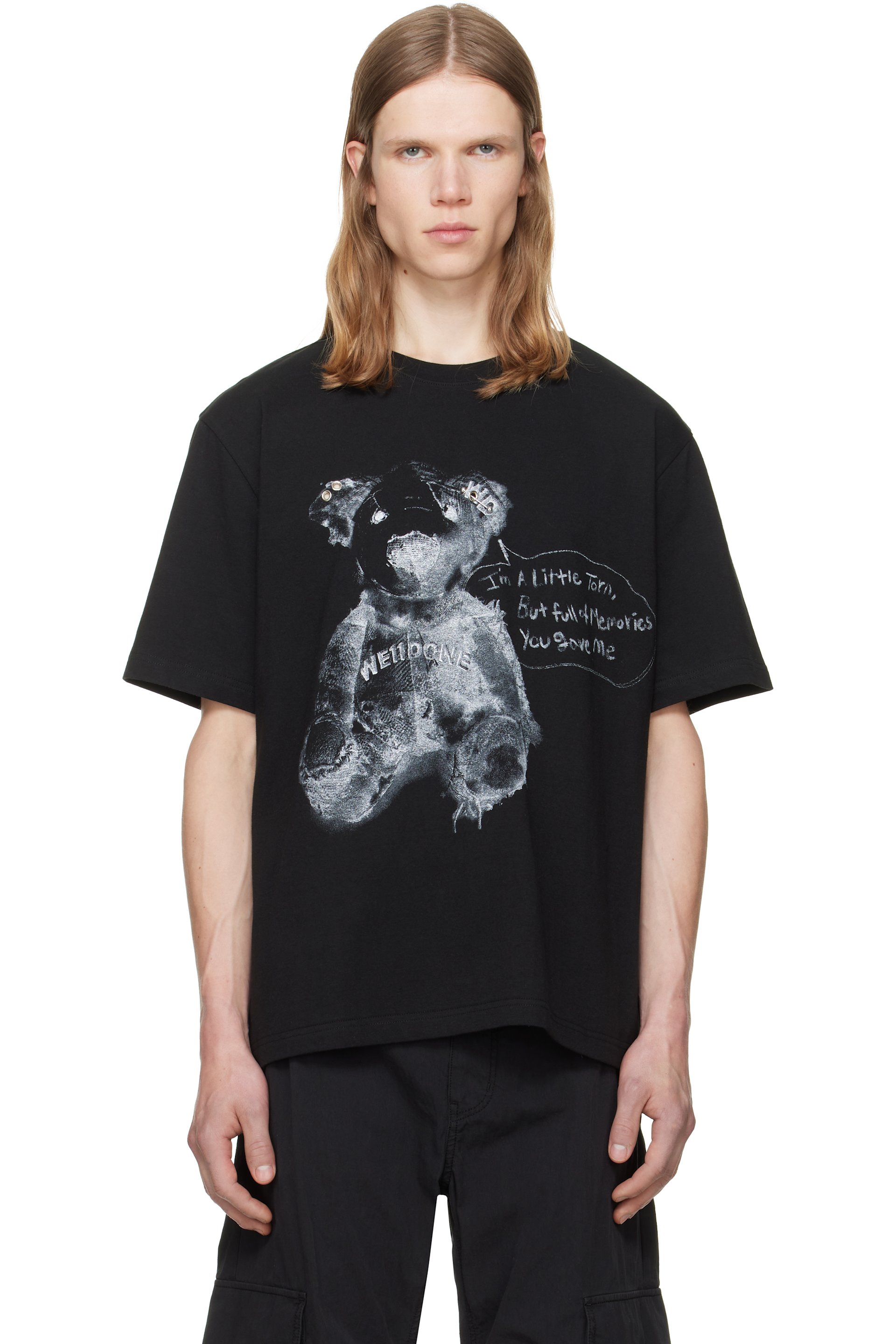 We11done - T-shirt noir à image d'ourson