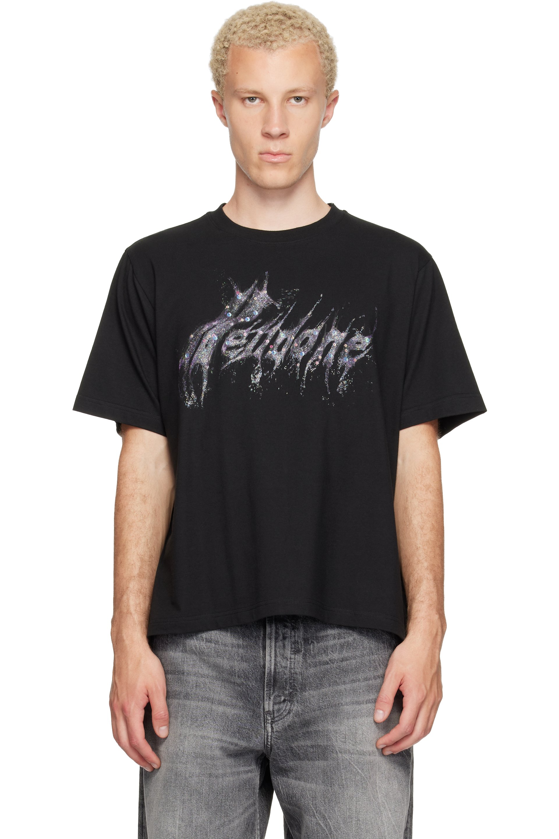 We11done - Black Glitter Logo T-shirt