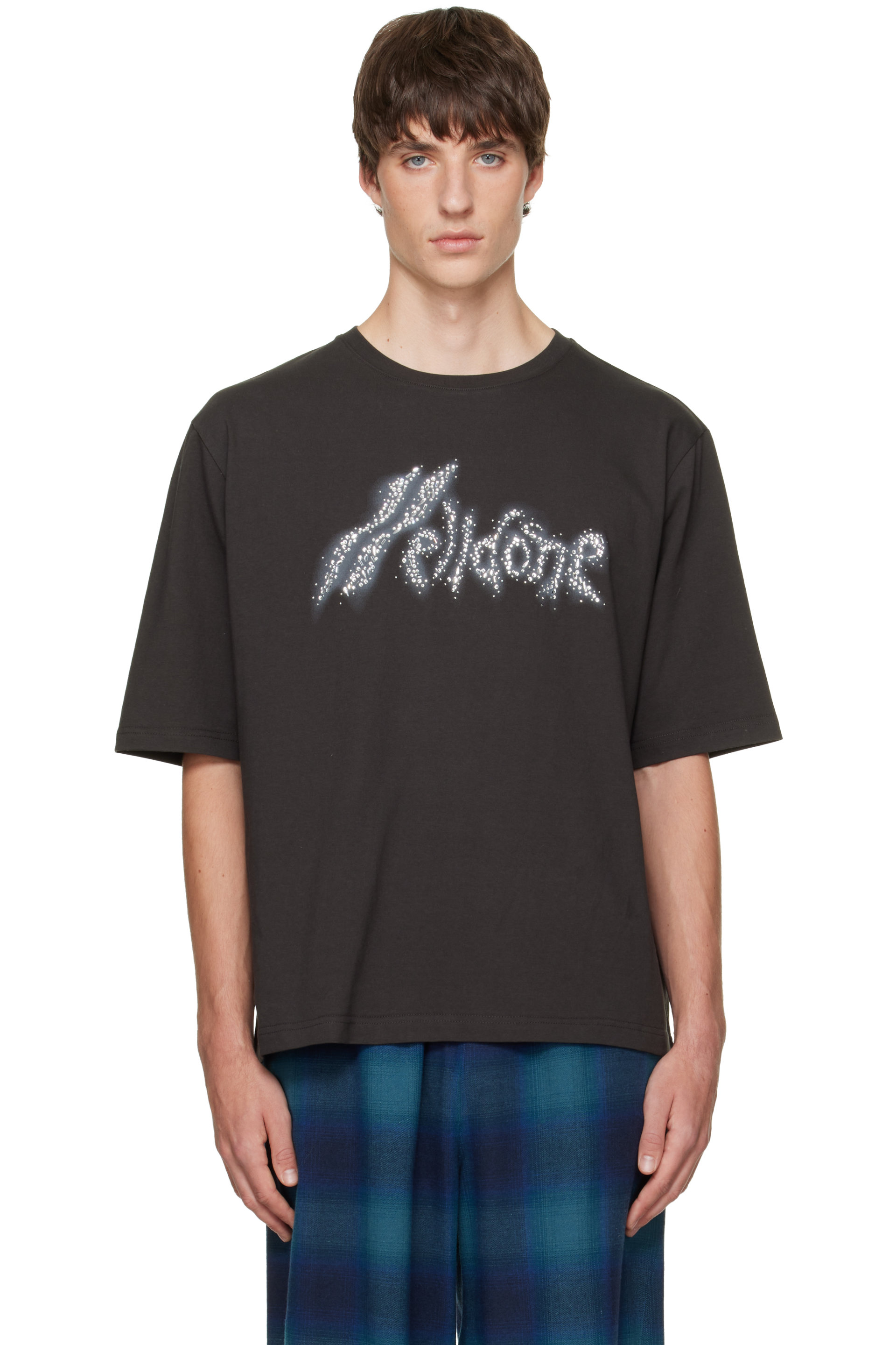 We11done - Gray Rhinestone Logo T-shirt