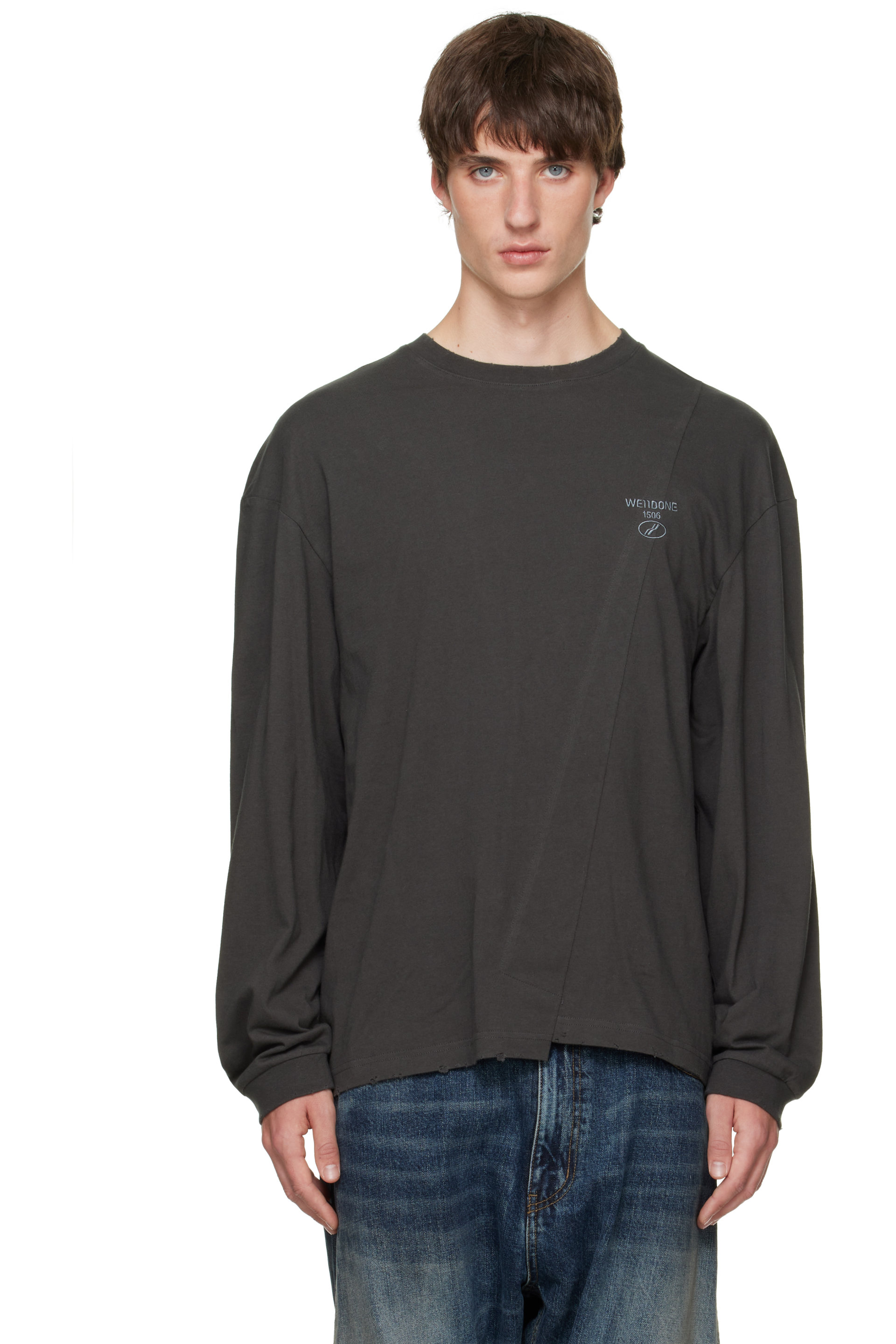 We11done - Gray Asymmetric Long-Sleeved T-shirt