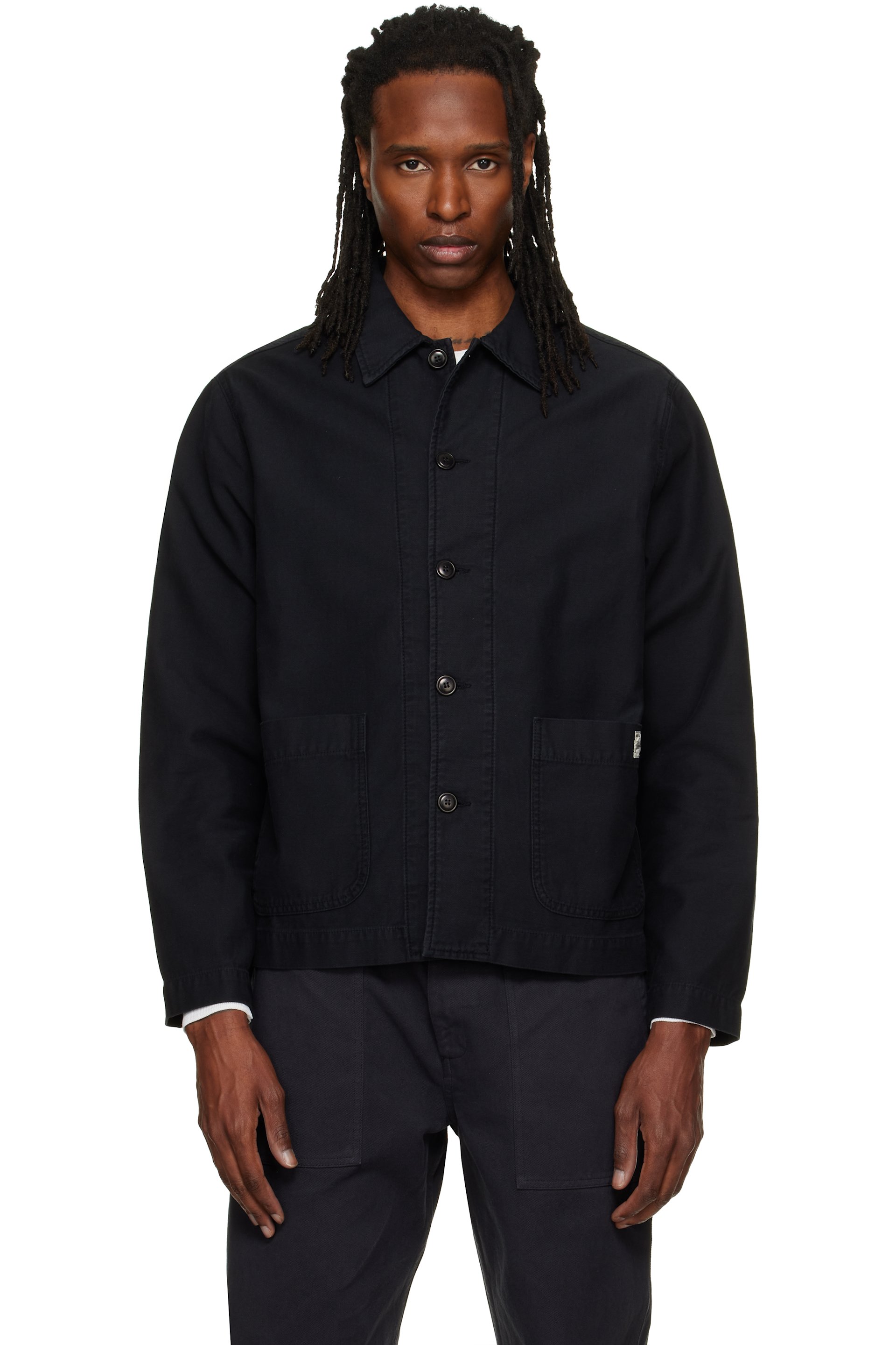Merz b. Schwanen - Blouson de travail court noir en canevas satiné