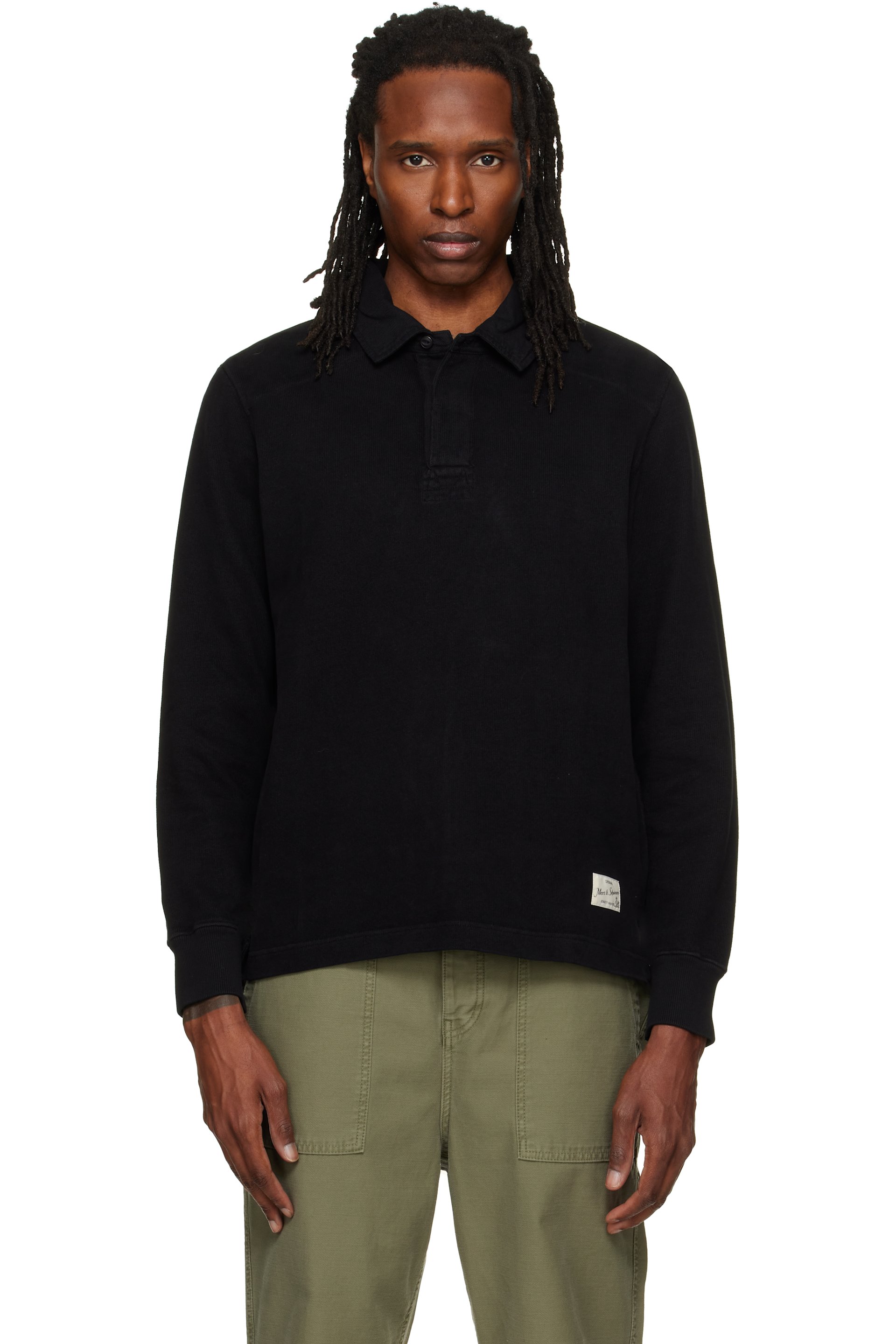 Merz b. Schwanen - Black Sturdy Cotton Interlock Jersey Rugby Polo