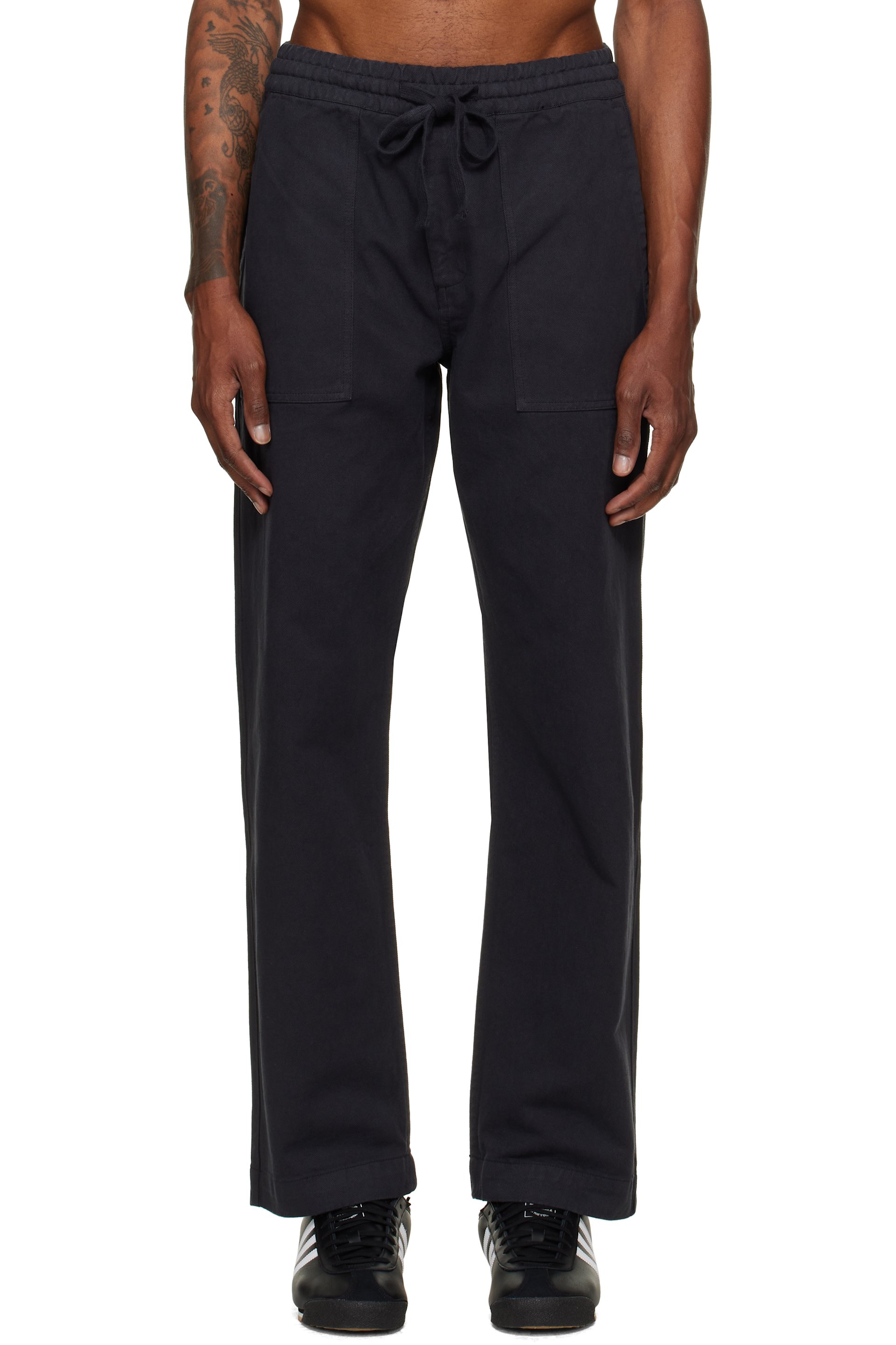Merz b. Schwanen - Gray Cotton Twill Drawstring Worker Trousers