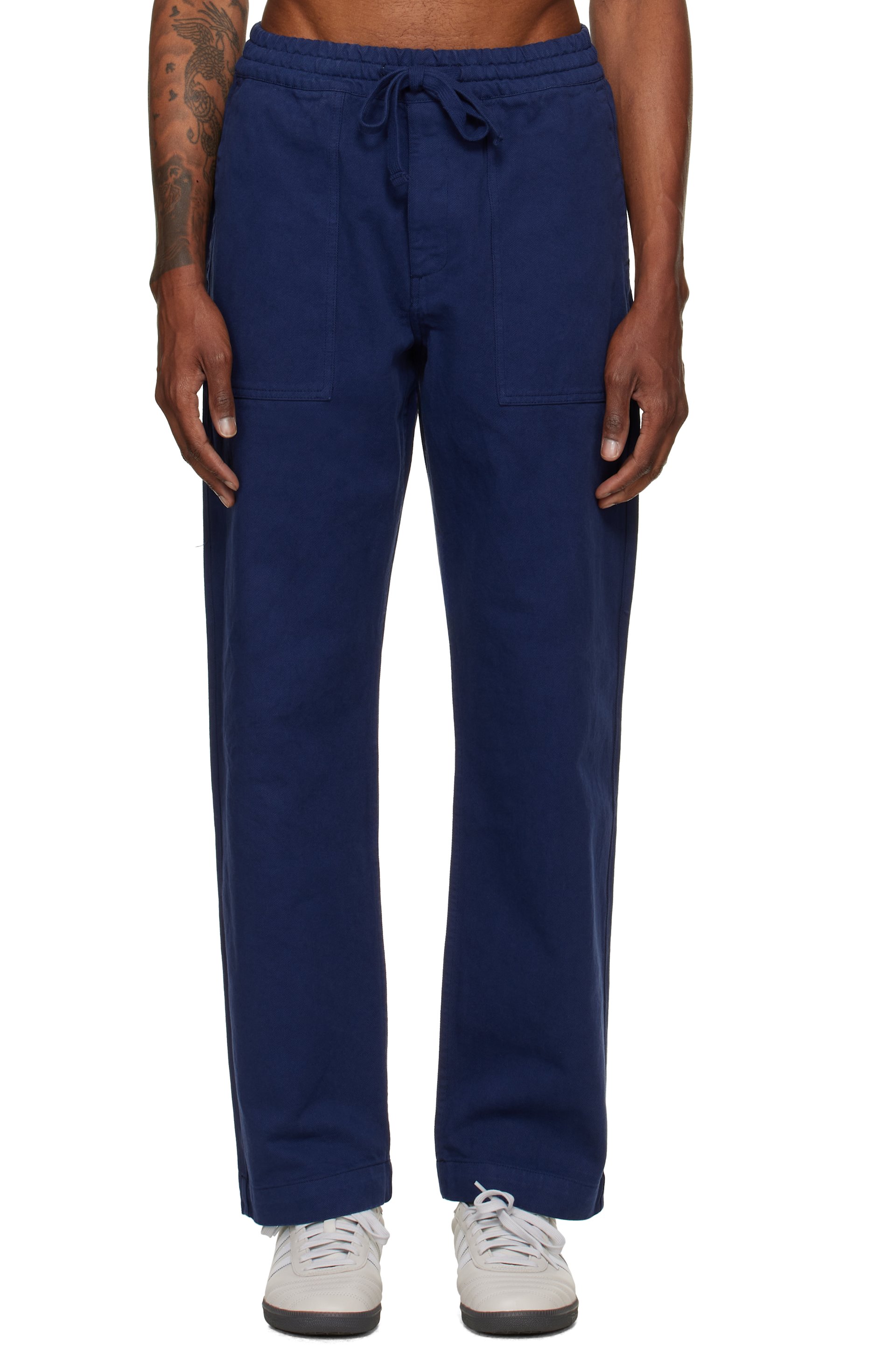 Merz b. Schwanen - Navy Cotton Twill Drawstring Worker Trousers