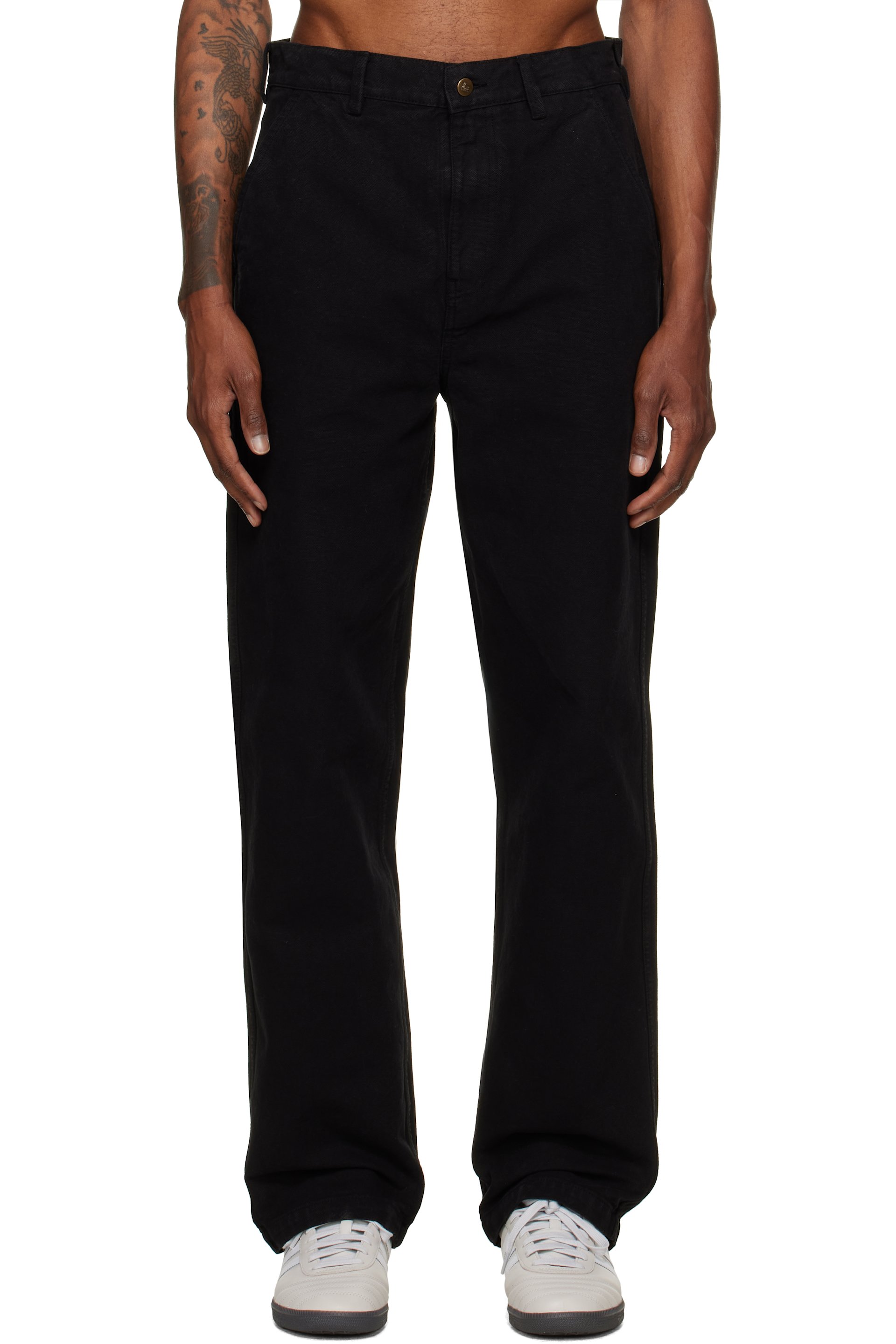 Merz b. Schwanen - Black Cotton Canvas Straight Leg Trousers