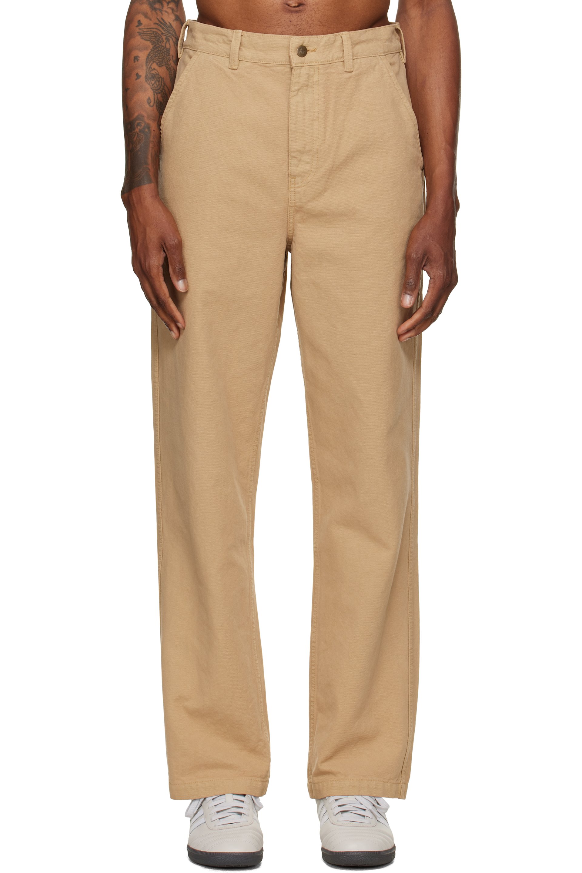 Merz b. Schwanen - Beige Cotton Canvas Straight Leg Trousers