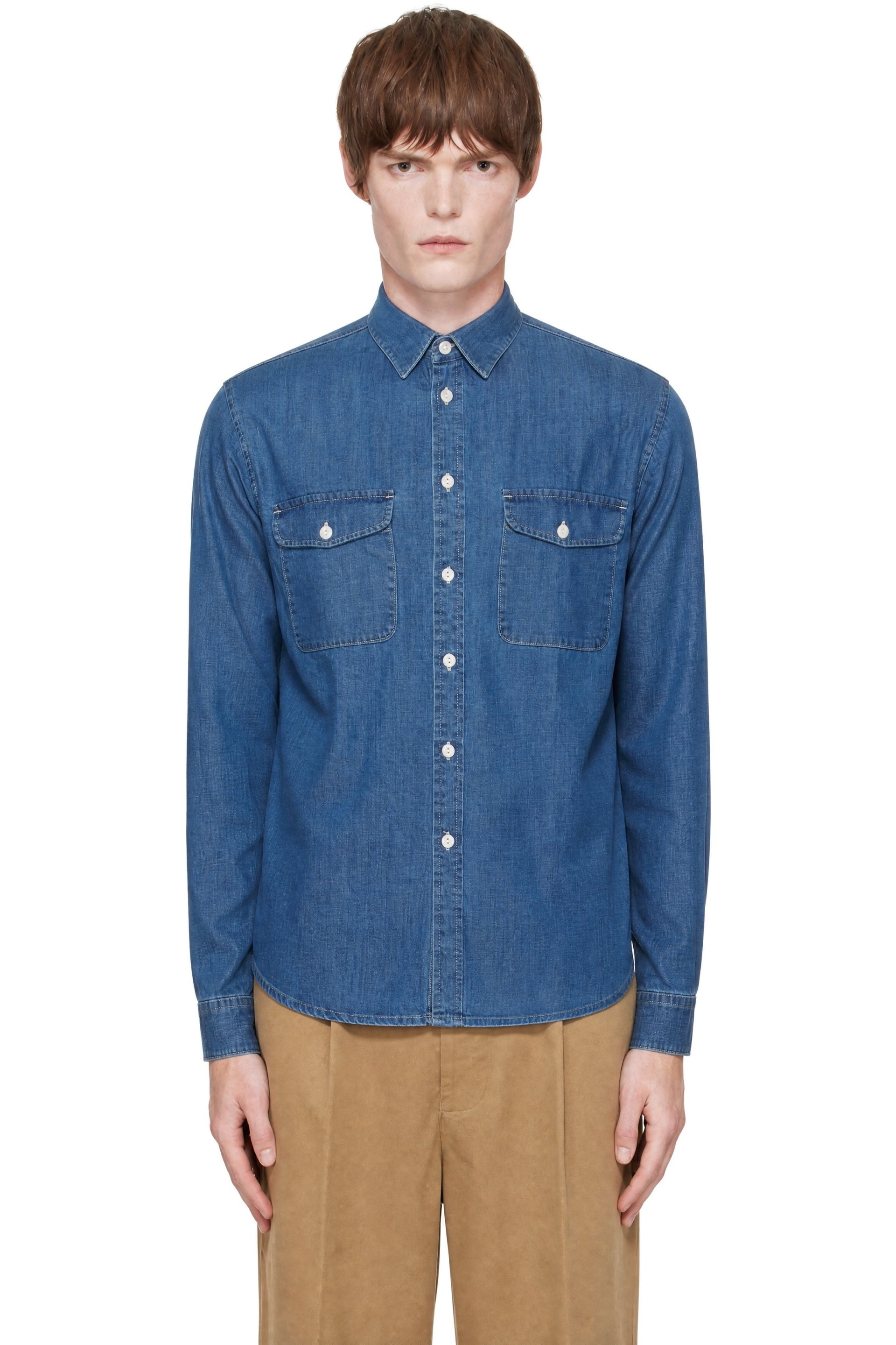 Merz b. Schwanen - Blue Denim Long Sleeve Shirt