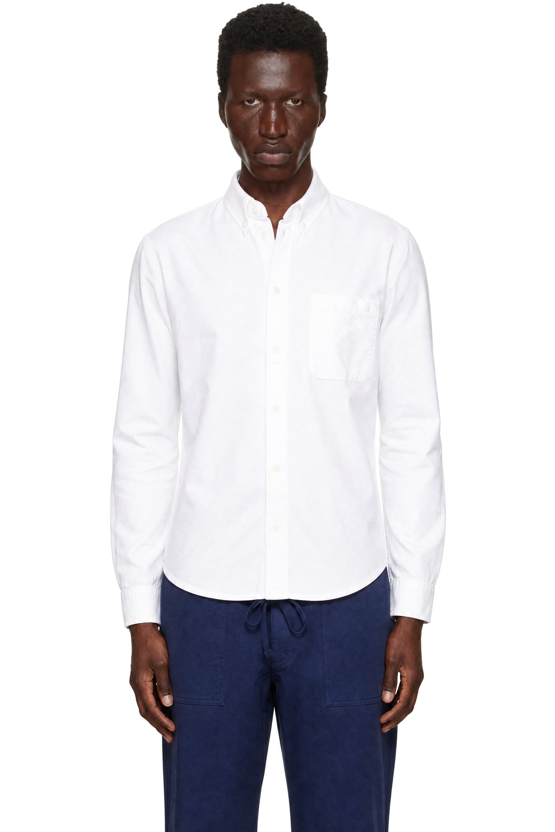 Merz b. Schwanen - White Button-Down Cotton Oxford Long Sleeve Shirt
