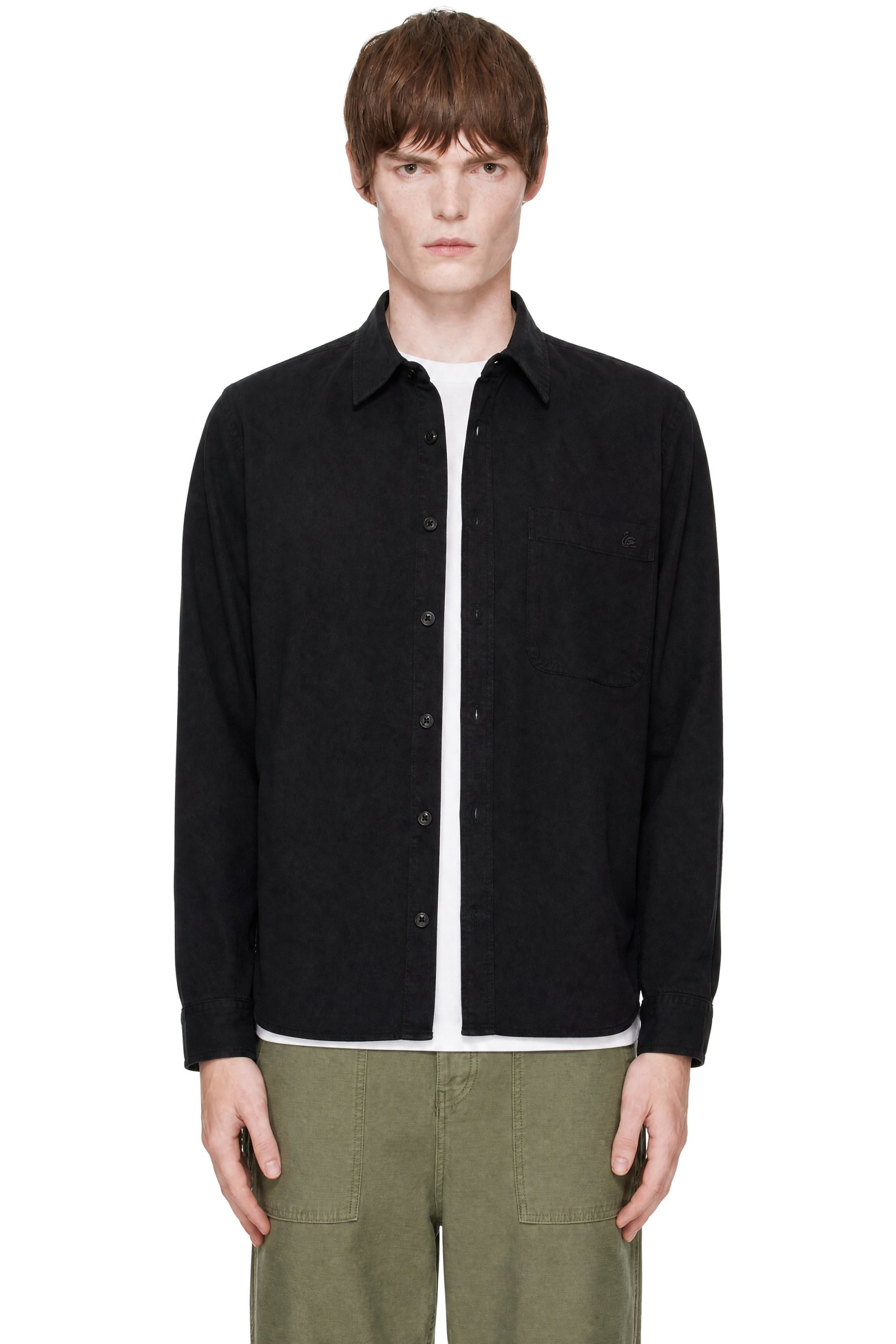 Merz b. Schwanen - Black Cotton Twill Long Sleeve Shirt
