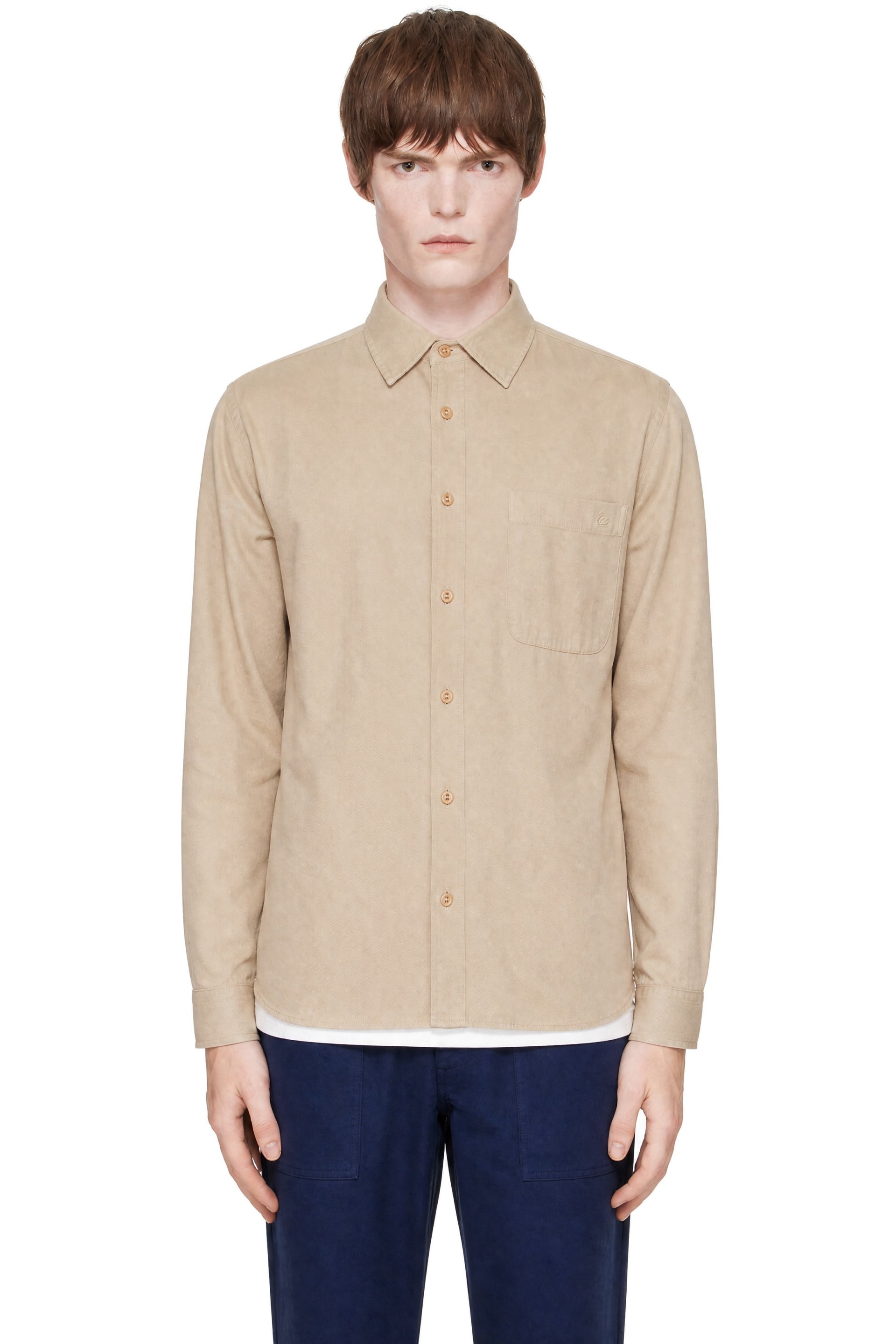 Merz b. Schwanen - Beige Cotton Twill Long Sleeve Shirt