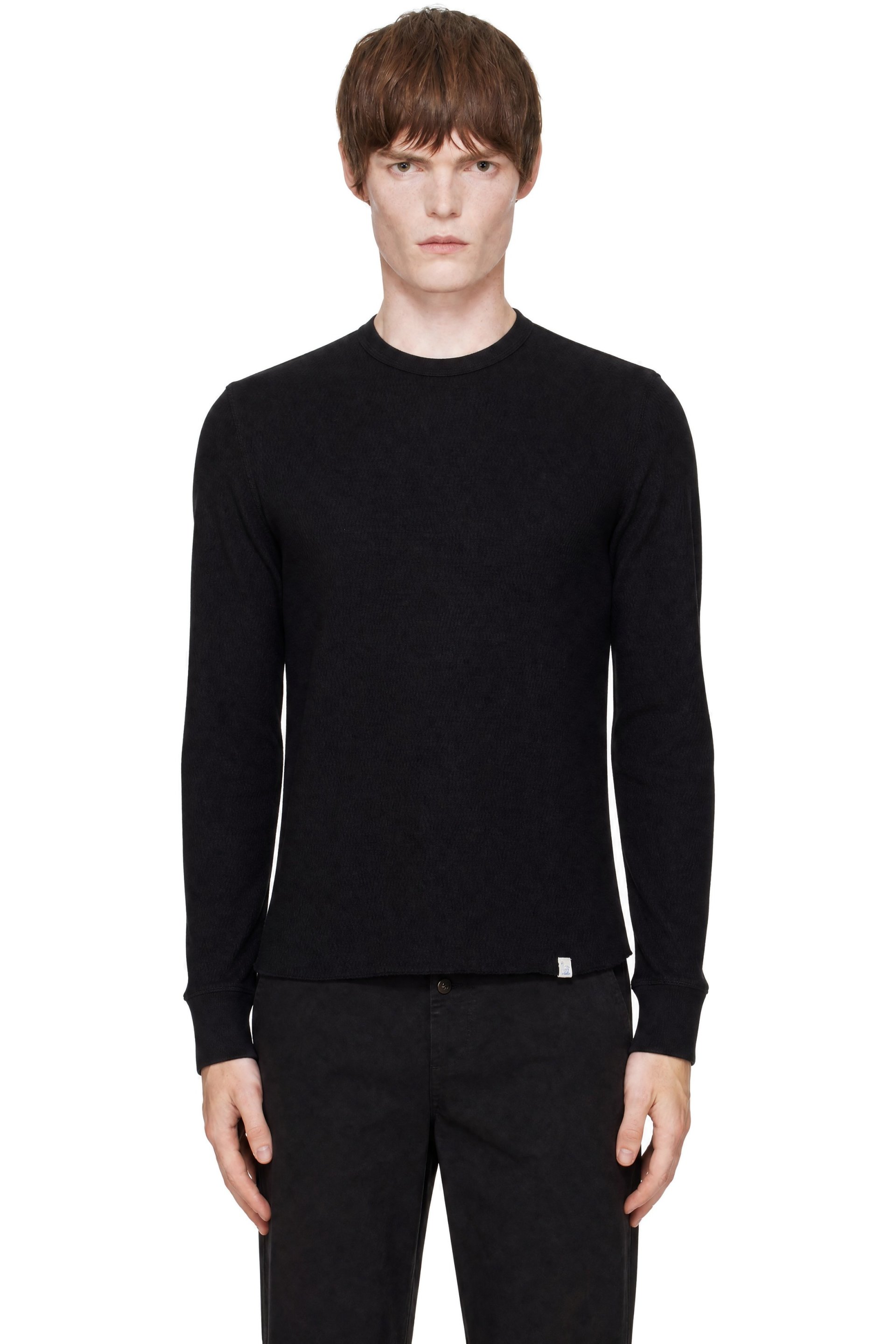Merz b. Schwanen - Black Diamond-Patterned Cotton Thermal Longsleve T-shirt