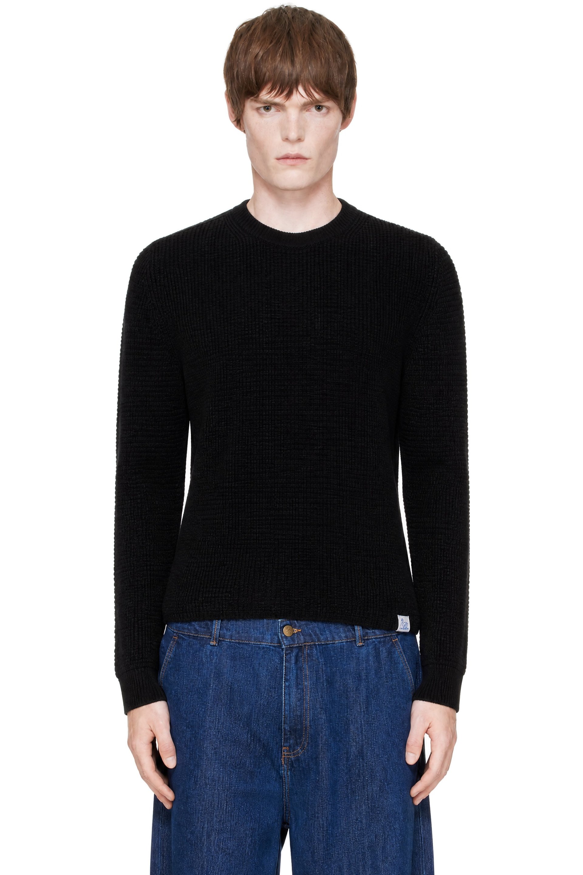 Merz b. Schwanen - Black Merino Wool-Cashmere Waffle Structure Sweater