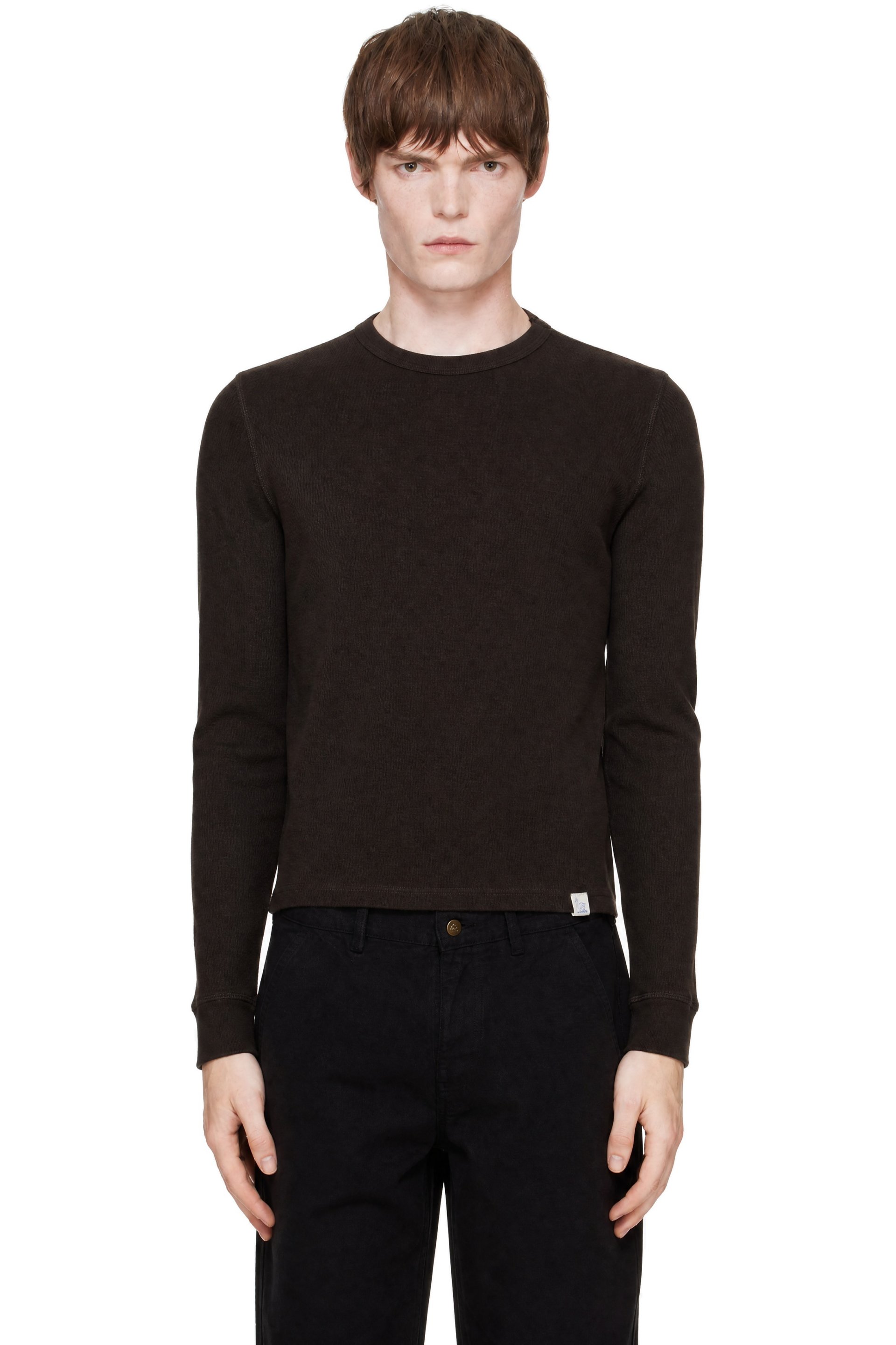Merz b. Schwanen - Brown Diamond-Patterned Cotton Thermal Longsleve T-shirt