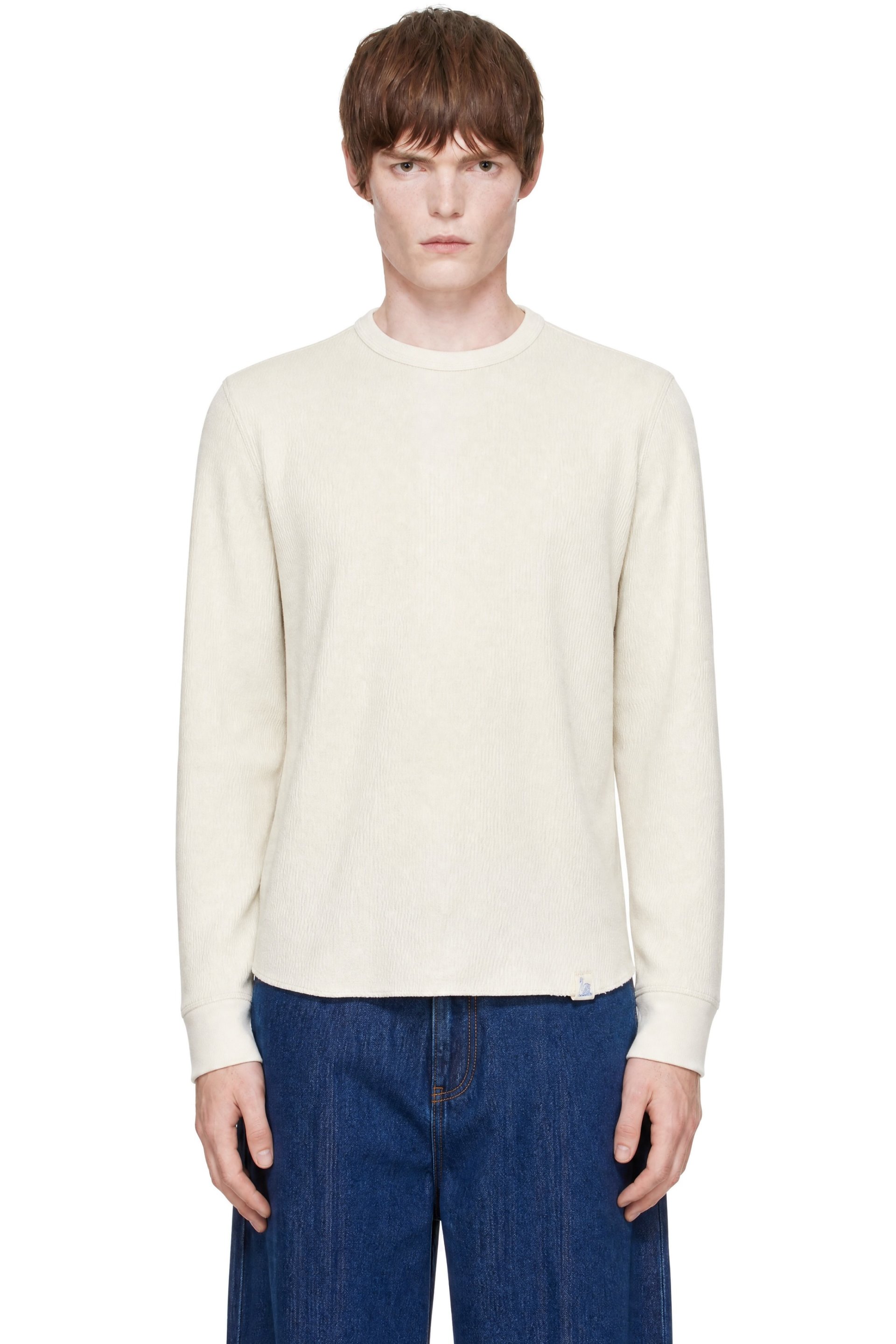 Merz b. Schwanen - Off-White Diamond-Patterned Cotton Thermal Longsleve T-shirt