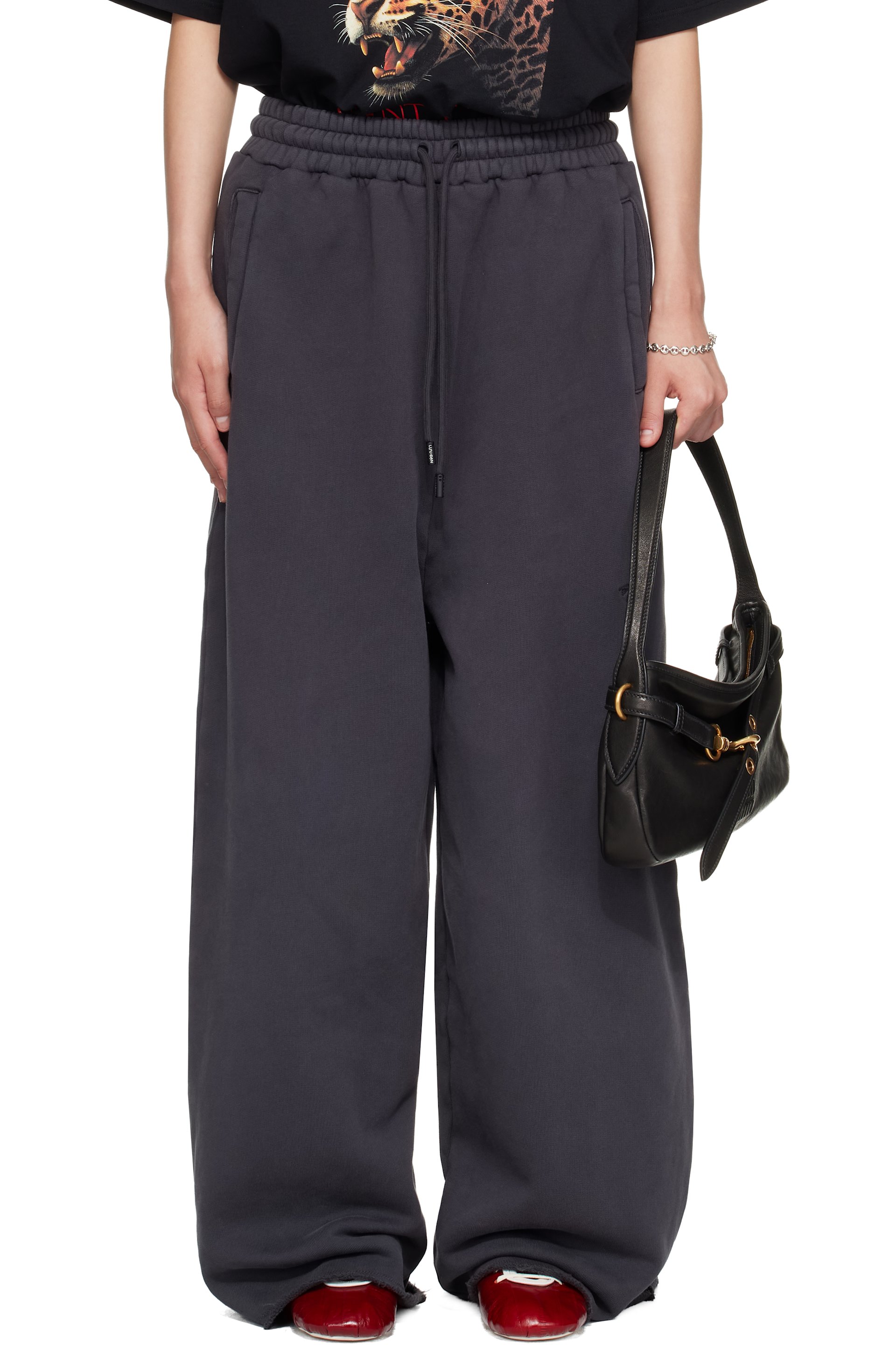LU’U DAN - Pantalon de survêtement de style bontan gris à bords bruts
