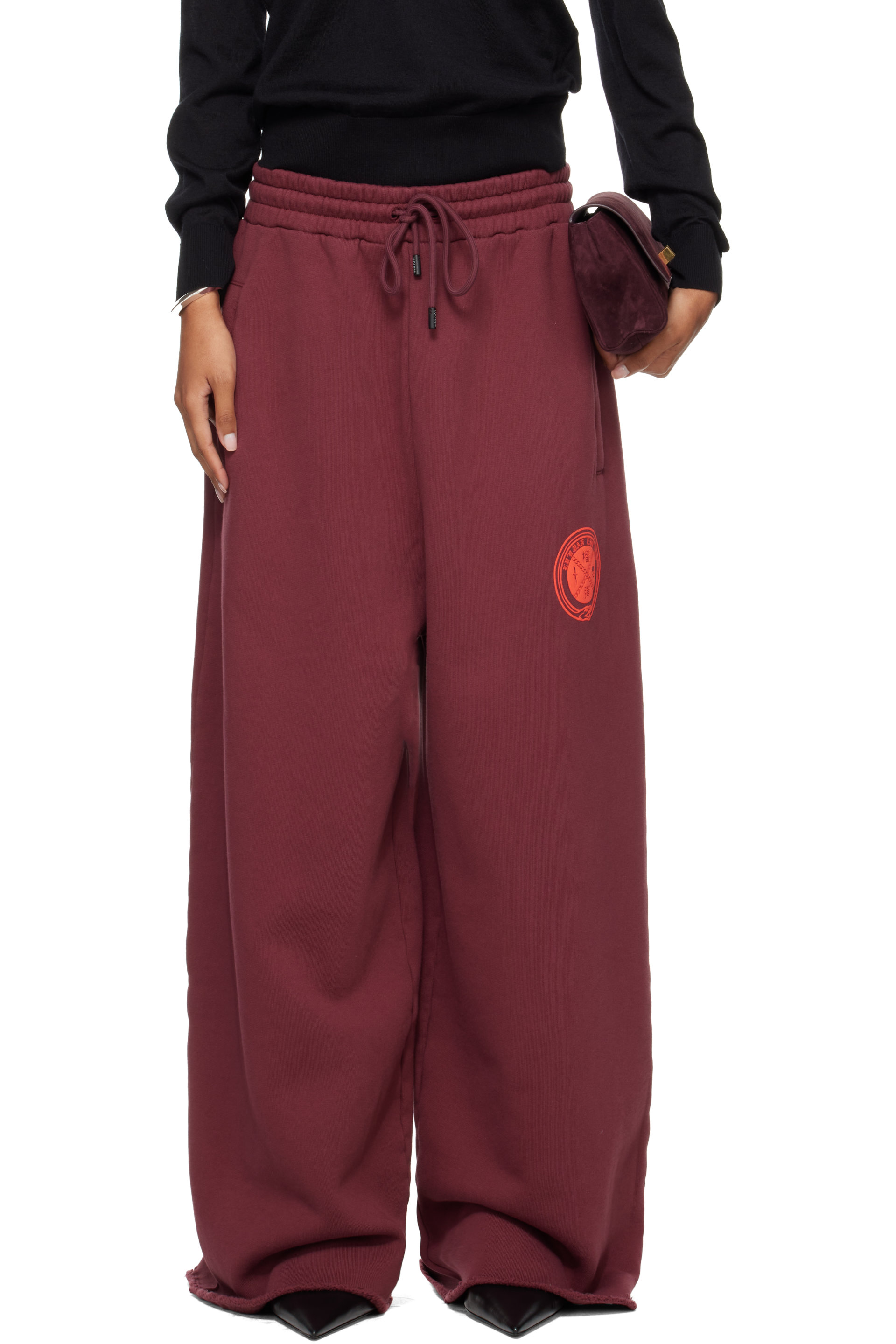 LU'U DAN - Burgundy Raw-Cut Bontan Sweatpants