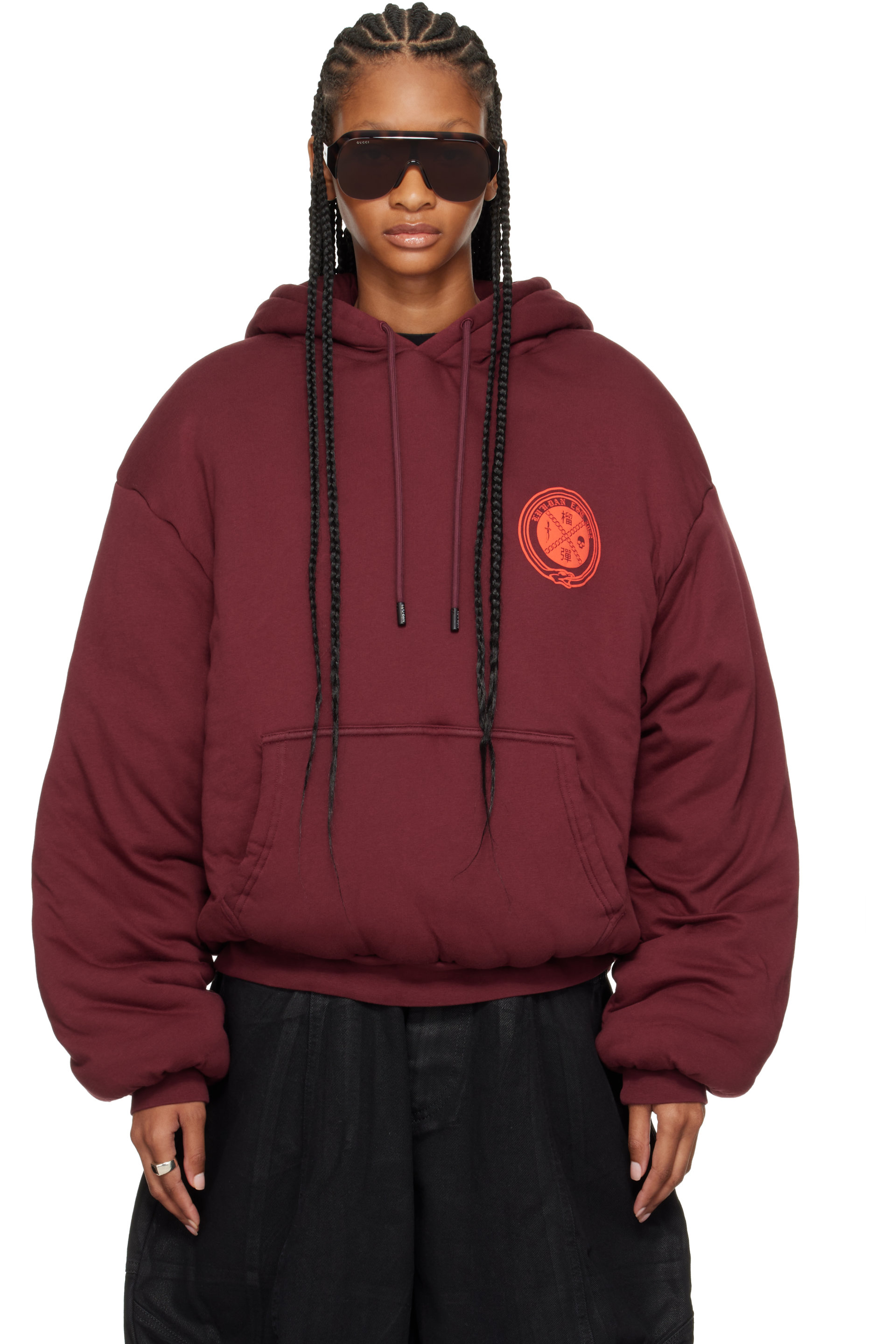 LU'U DAN - Burgundy Wadded Slouch Hoodie