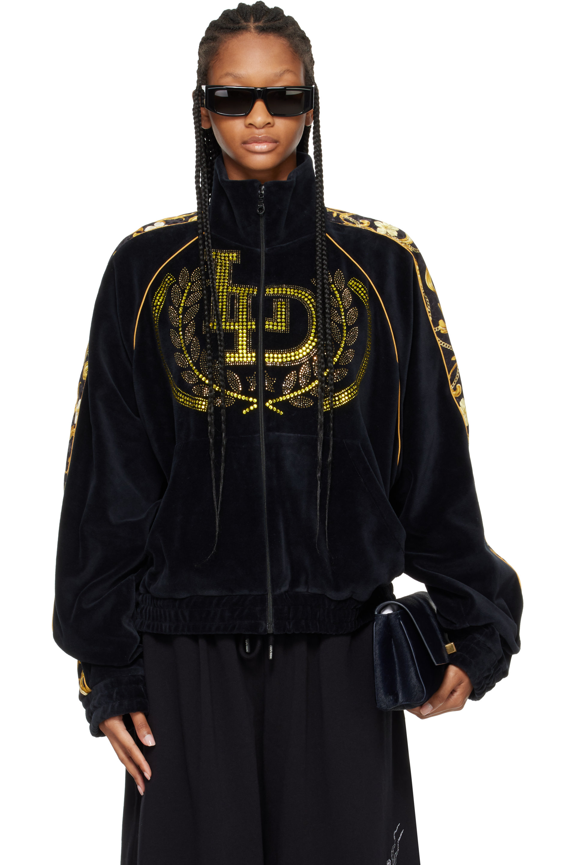 LU'U DAN - Black Supa Sleaze Velvet Track Jacket