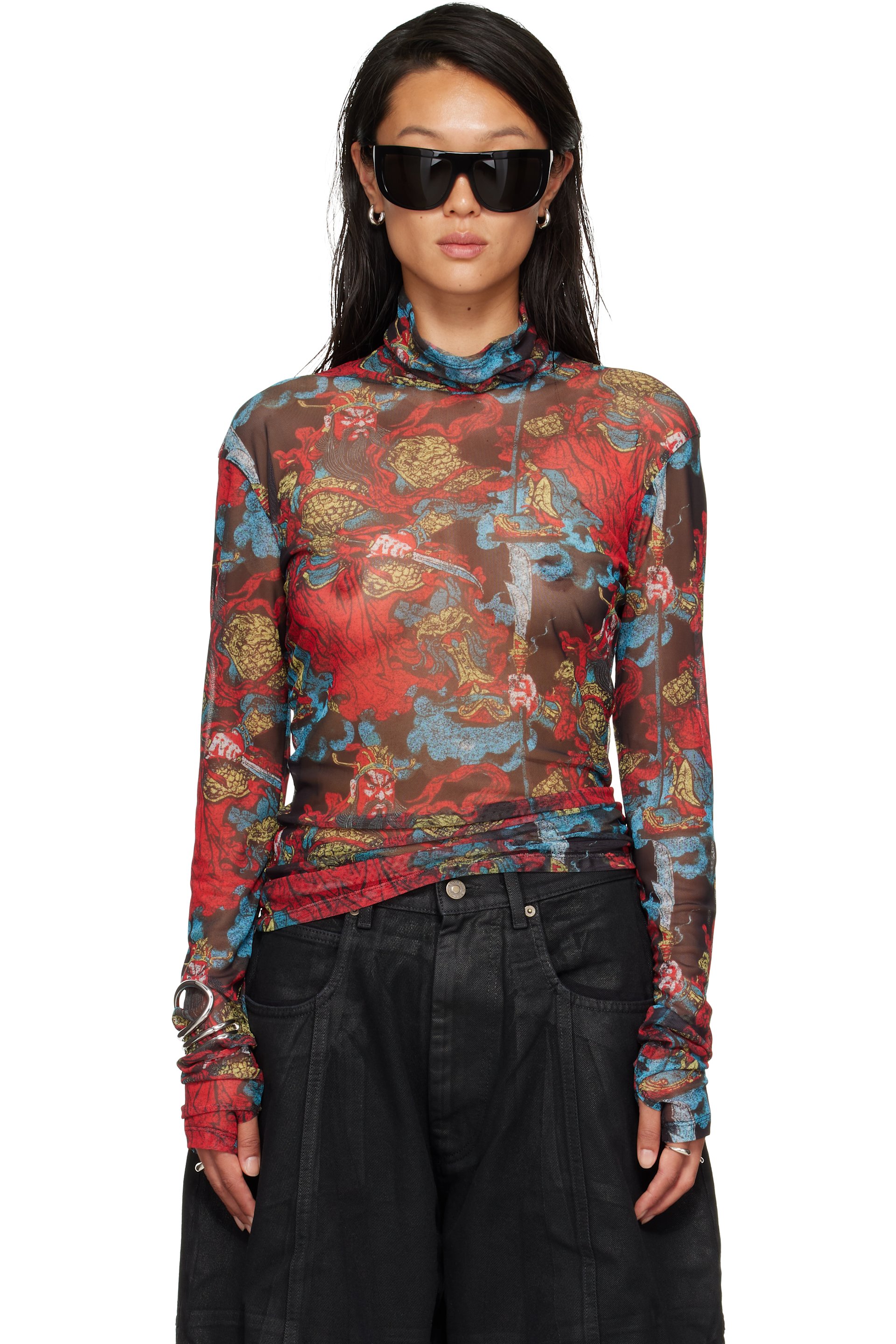 LU'U DAN - Red Masked Mesh Turtleneck