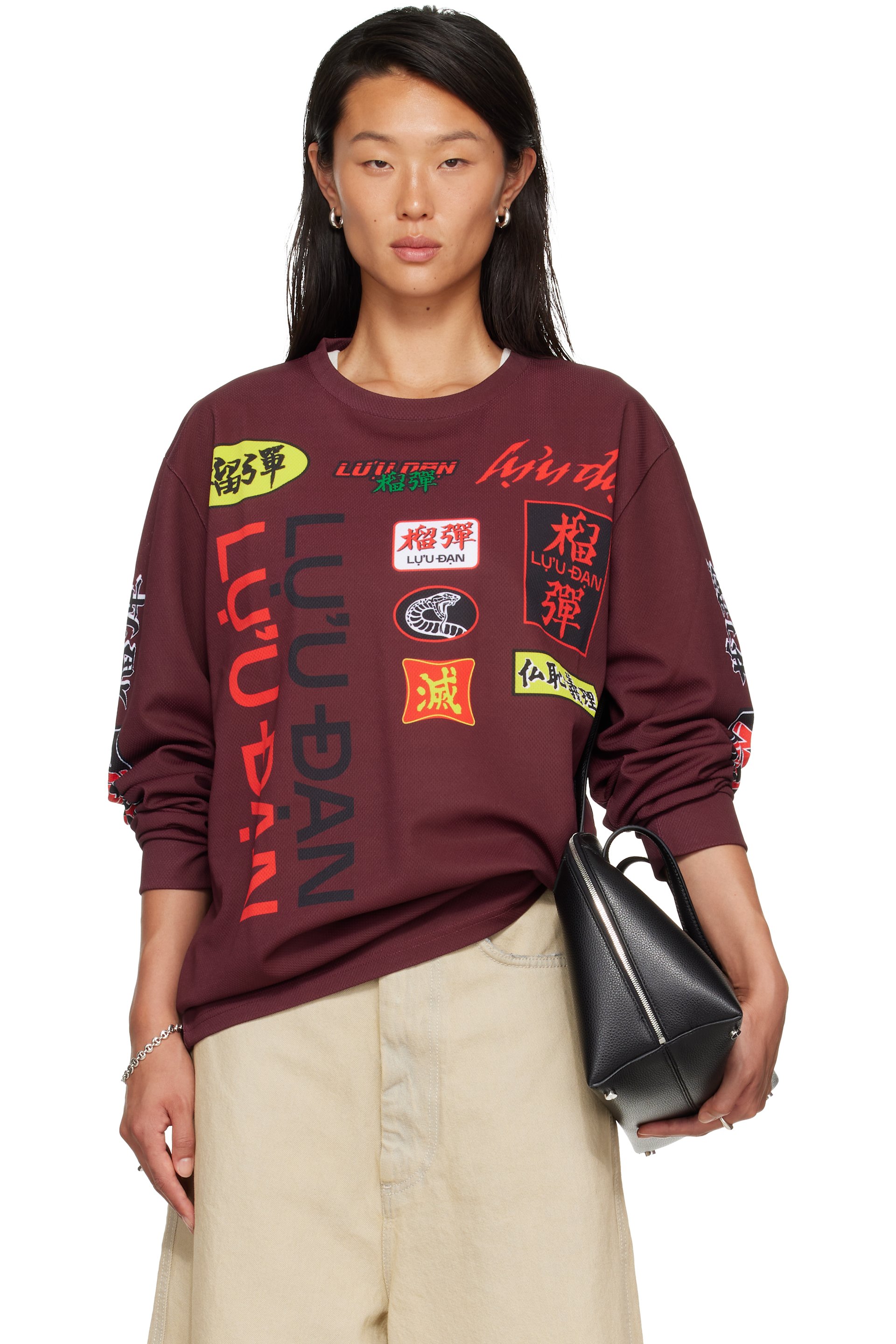 LU'U DAN - Burgundy Oversized Long Sleeve T-shirt