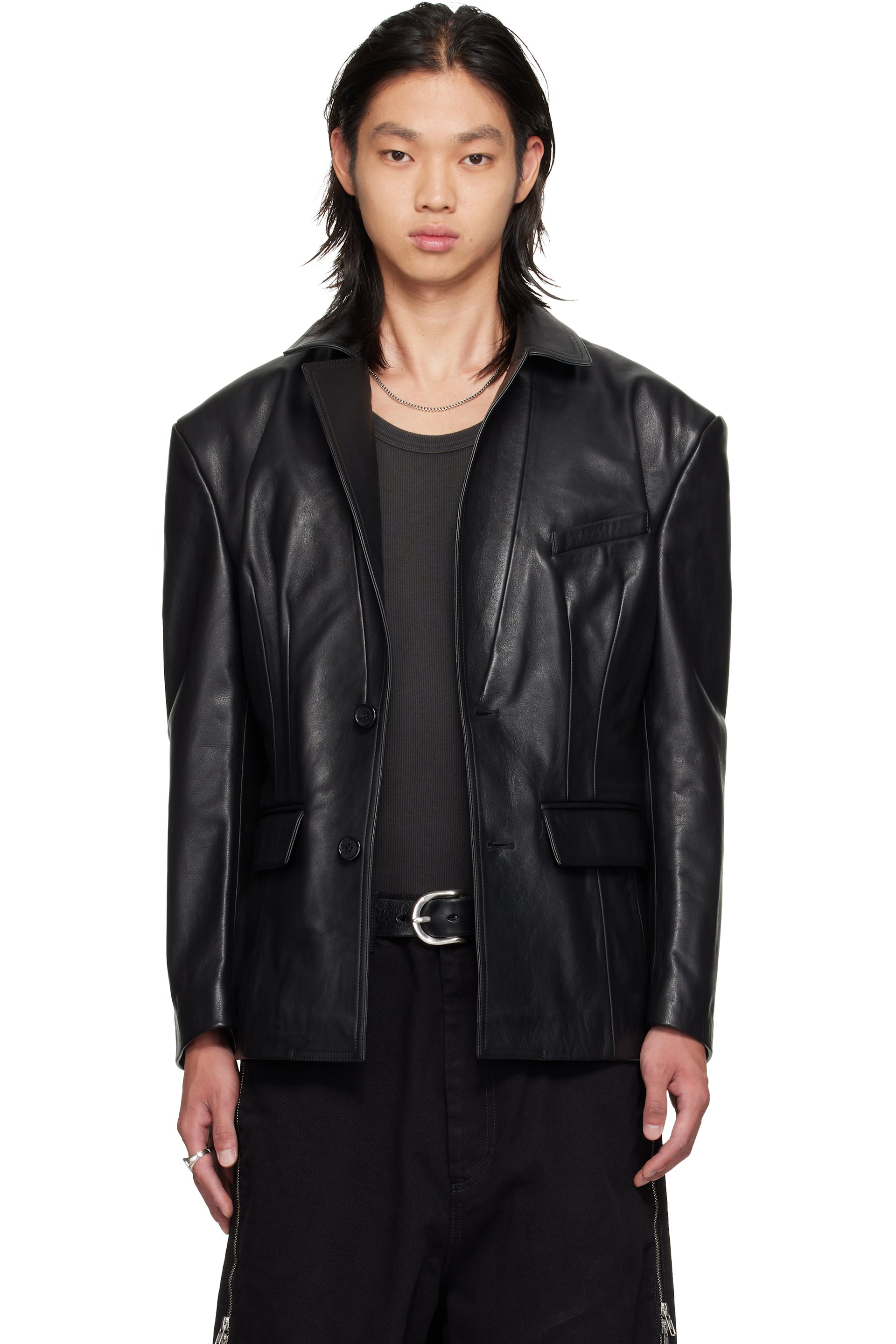 LU'U DAN - Black Cinched Leather Blazer