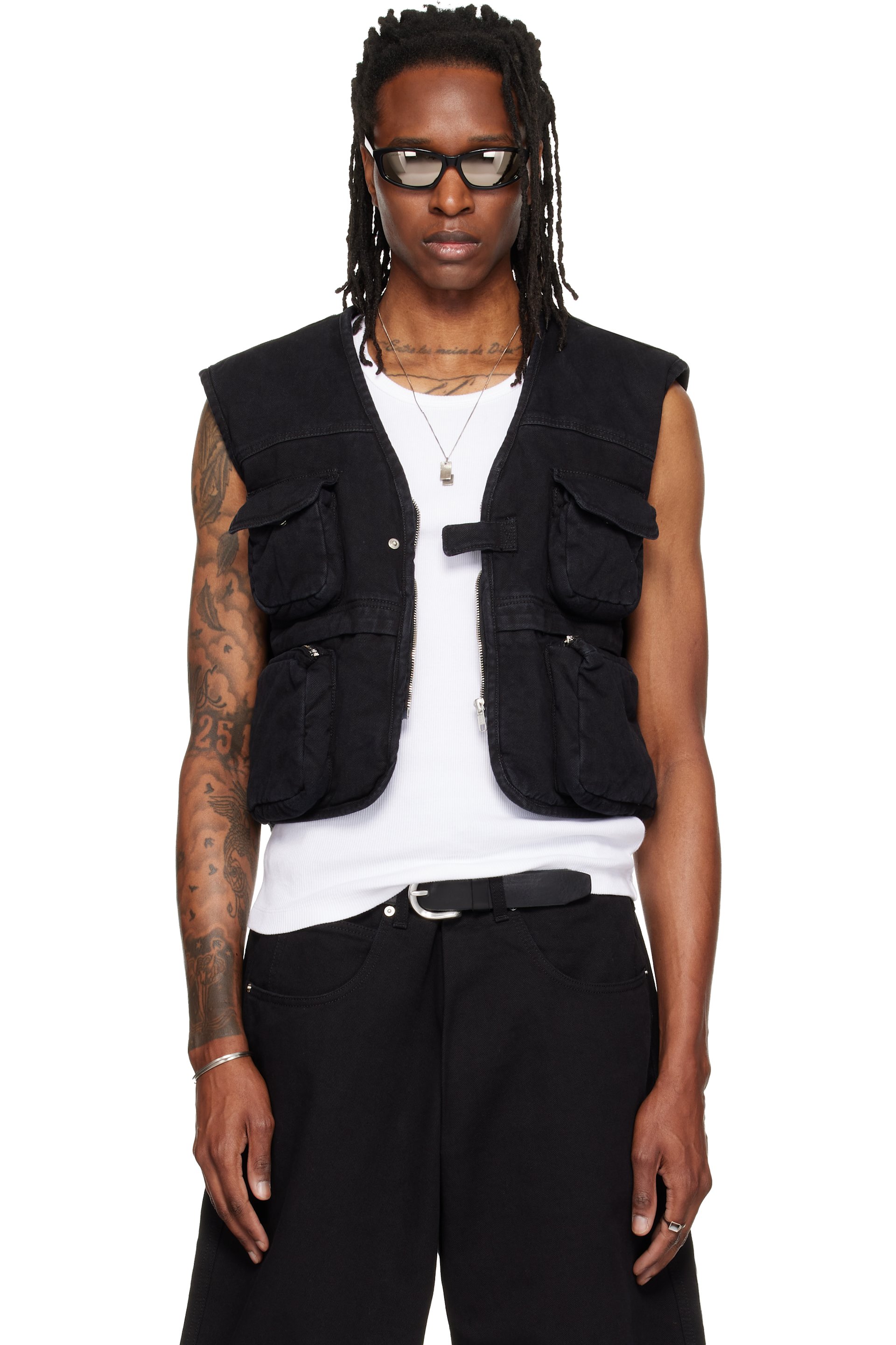 LU'U DAN - Black Wadded Cargo Vest