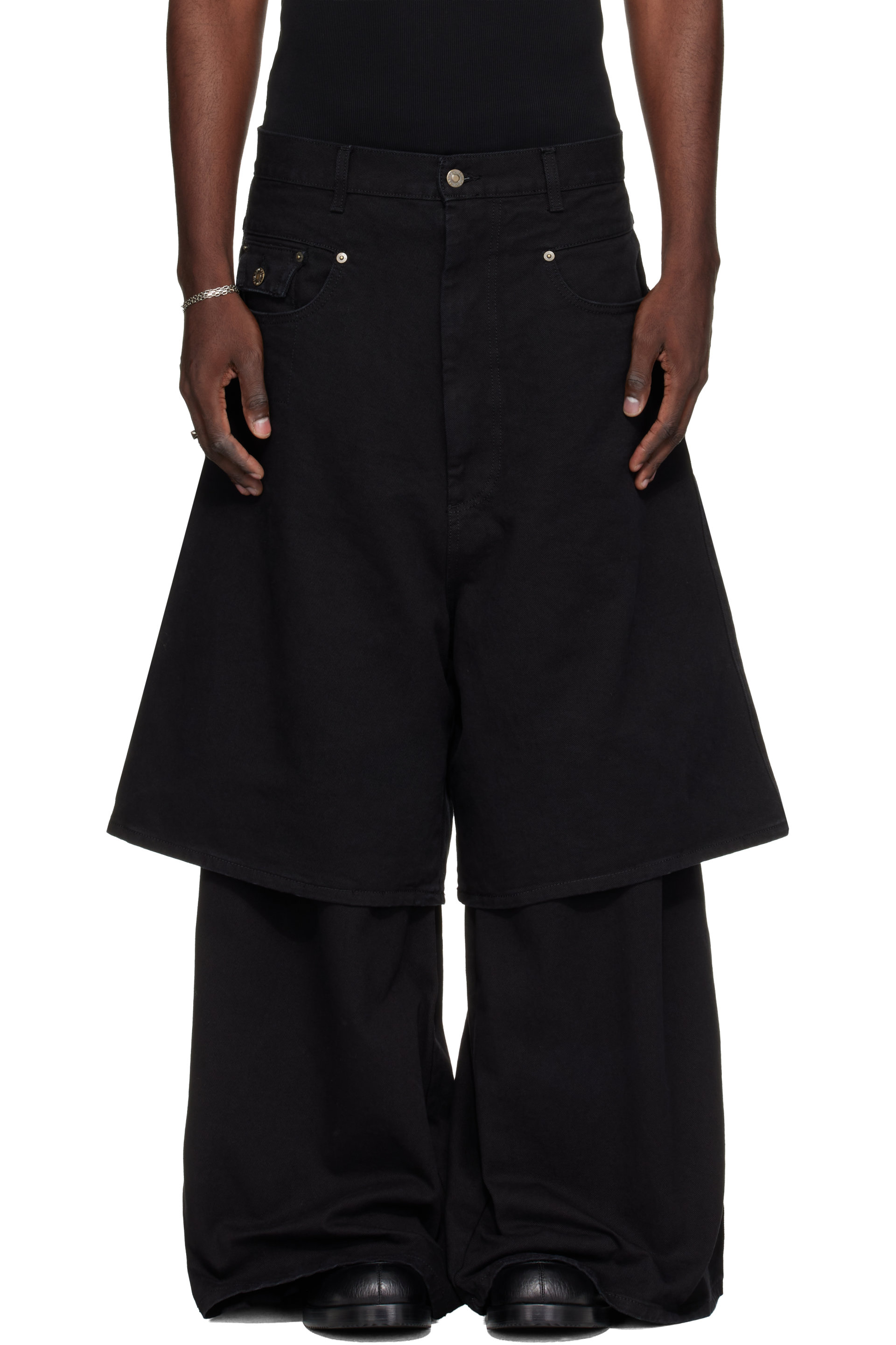 LU'U DAN - Black Double-Deck Denim Jeans