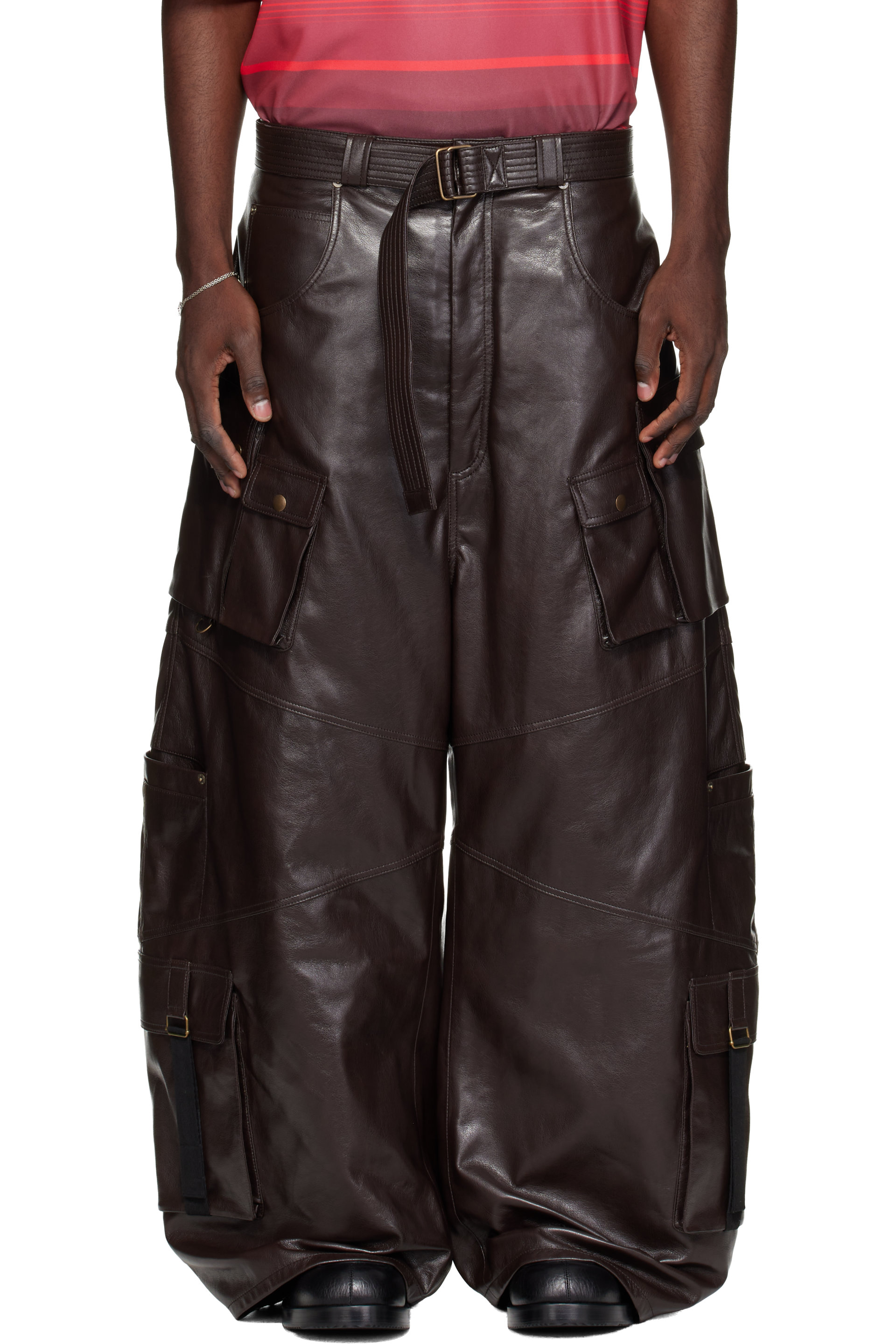 LU'U DAN - Brown Loaded Faux-Leather Cargo Pants