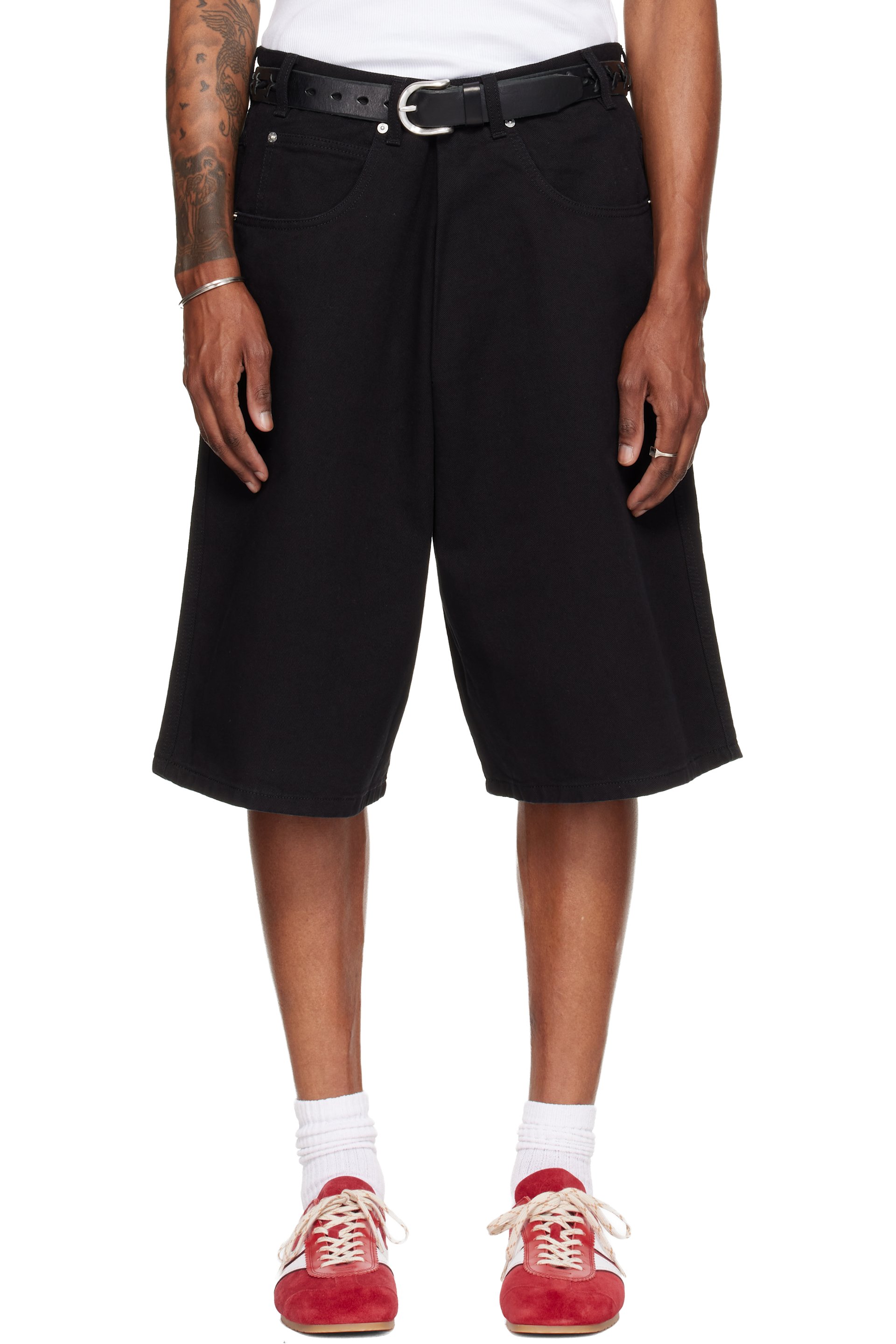 LU'U DAN - Black Kriss Kross Denim Shorts