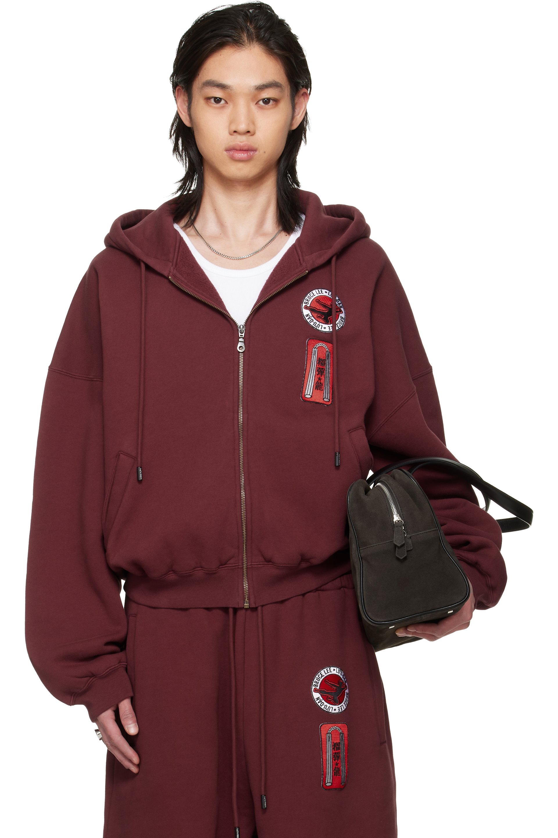 LU'U DAN - BRUCE LEE x LỰU ĐẠN Burgundy Zip Hoodie