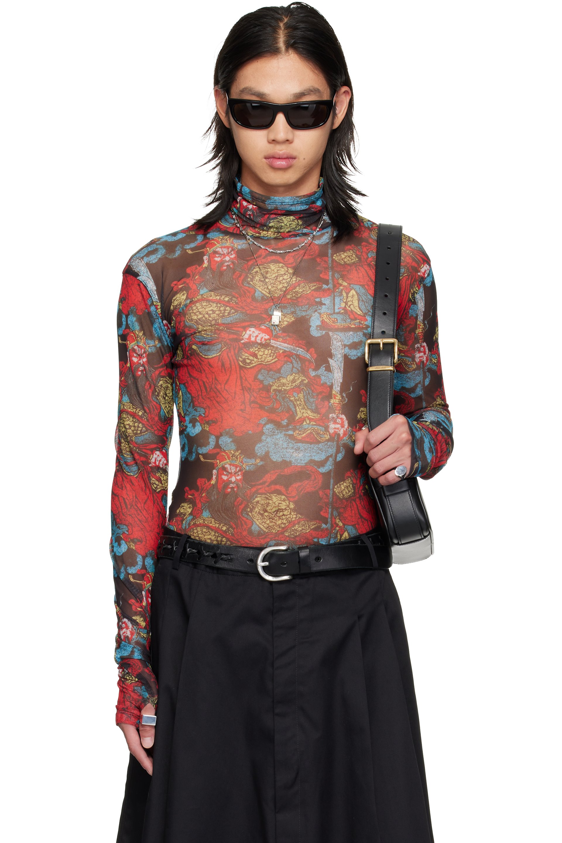 LU'U DAN - Red Masked Mesh Turtleneck