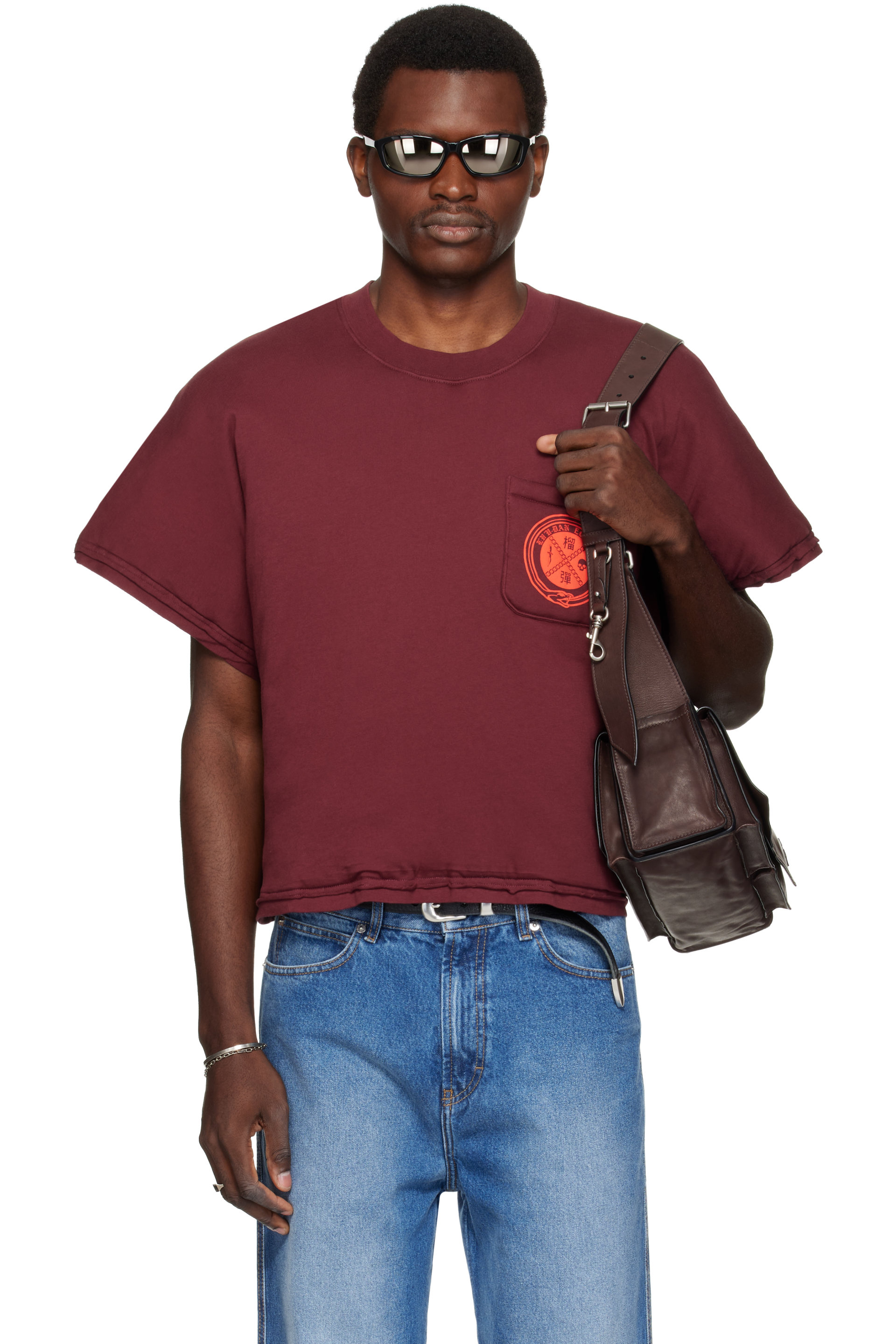 LU'U DAN - Burgundy Wadded Pocket T-shirt